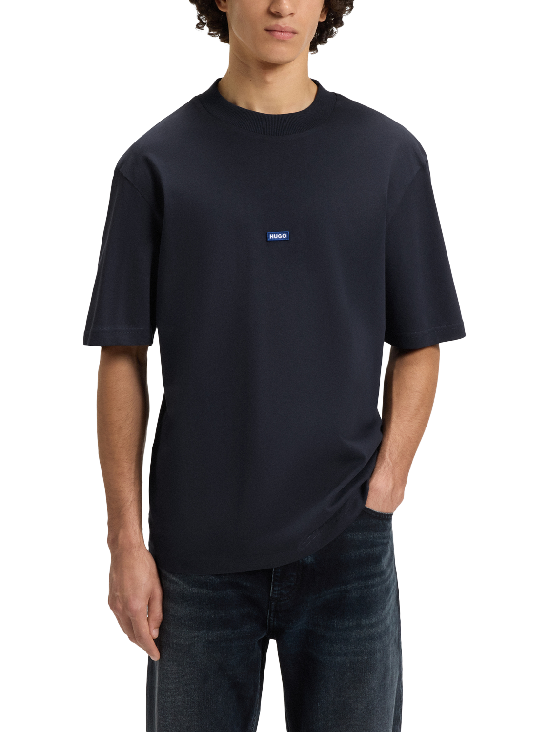 Product image 1 of 5, which shows HUGO BOSS HUGO Logo Cotton T-Shirt, Navy, XS