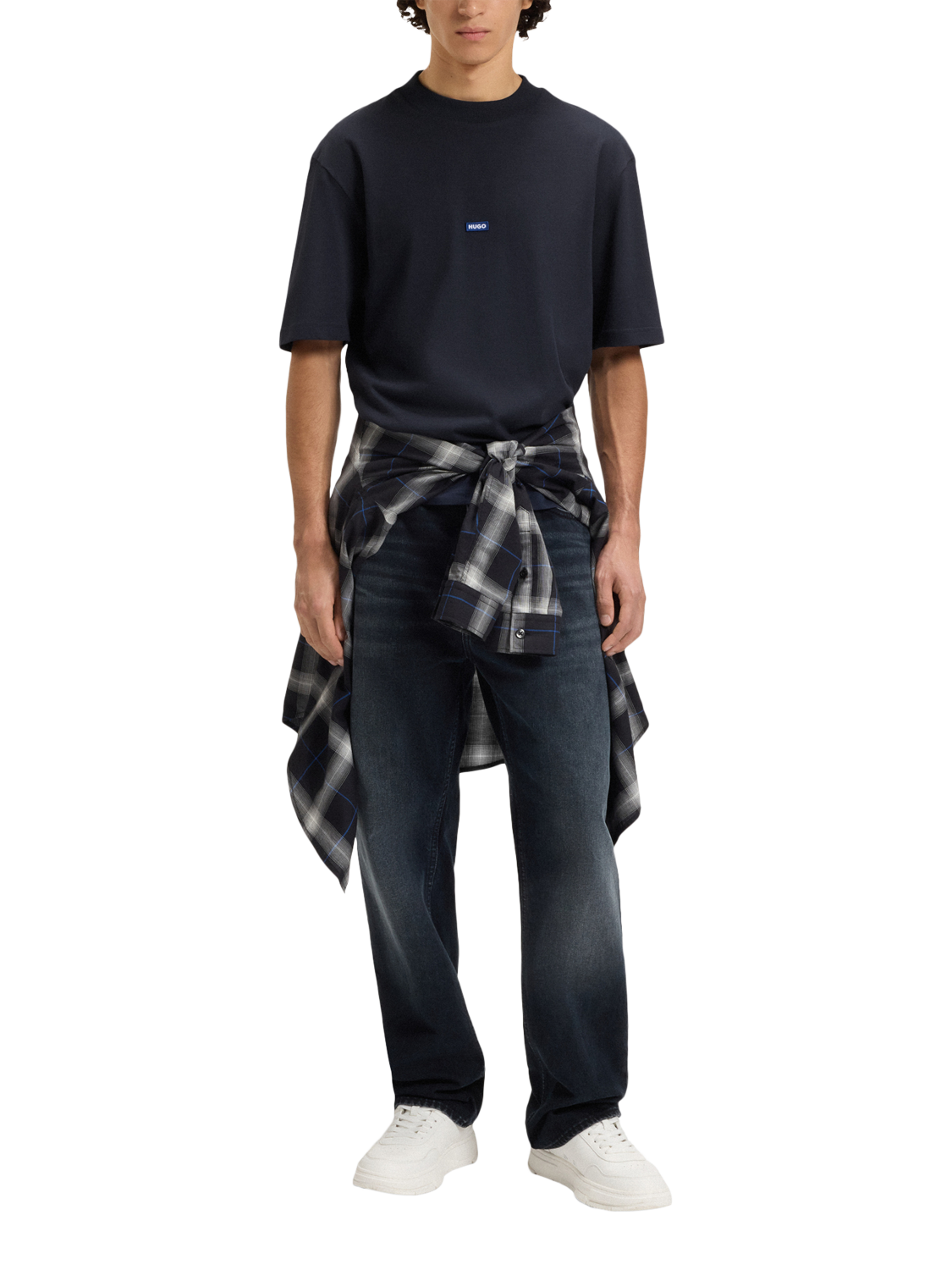 Product image 3 of 5, which shows HUGO BOSS HUGO Logo Cotton T-Shirt, Navy, XS