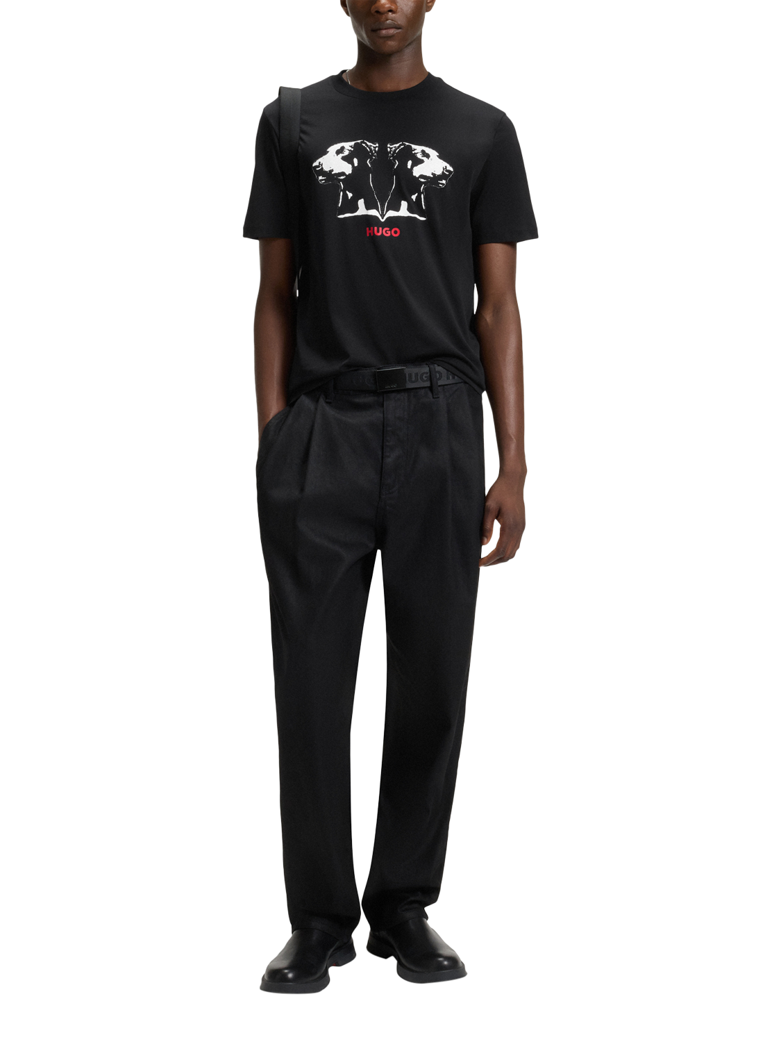 Product image 3 of 4, which shows HUGO Cotton Regular Fit Short Sleeve Doberman Graphic T-Shirt, Black/Multi, L