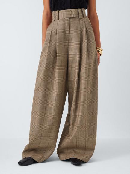 Marella Ultra Long Pleated Wide Leg Wool Trousers, Honey, Honey