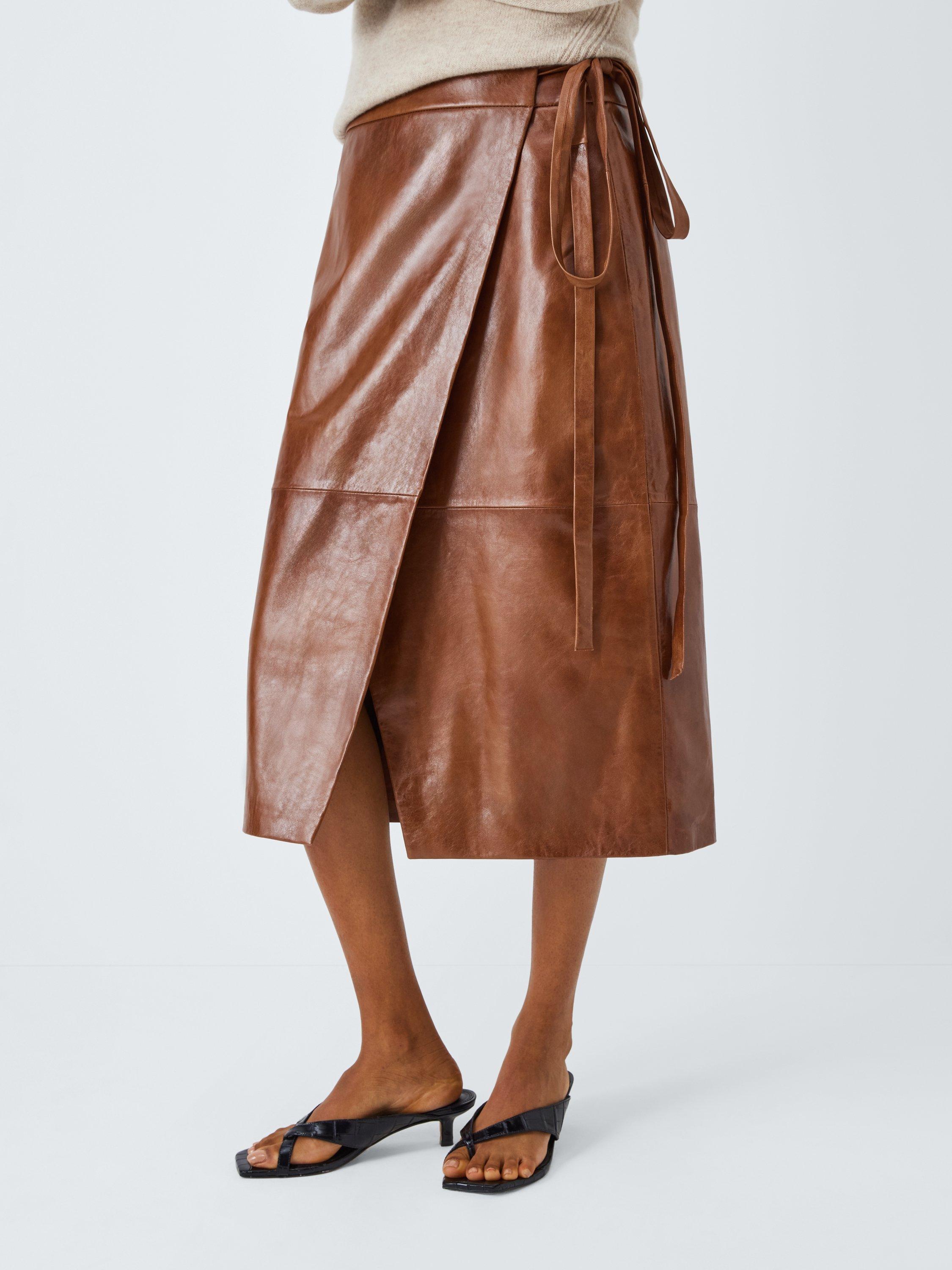Product image 1 of 6, which shows Marella Nabucco Leather Midi Skirt, Brown, 8