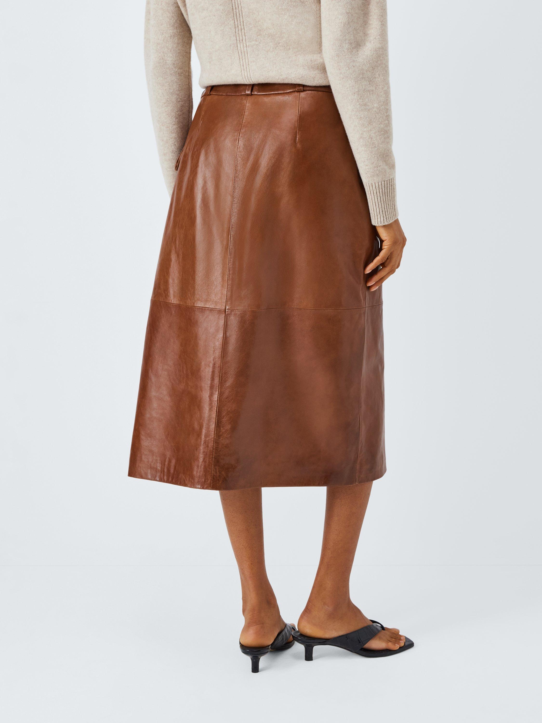 Product image 2 of 6, which shows Marella Nabucco Leather Midi Skirt, Brown, 8