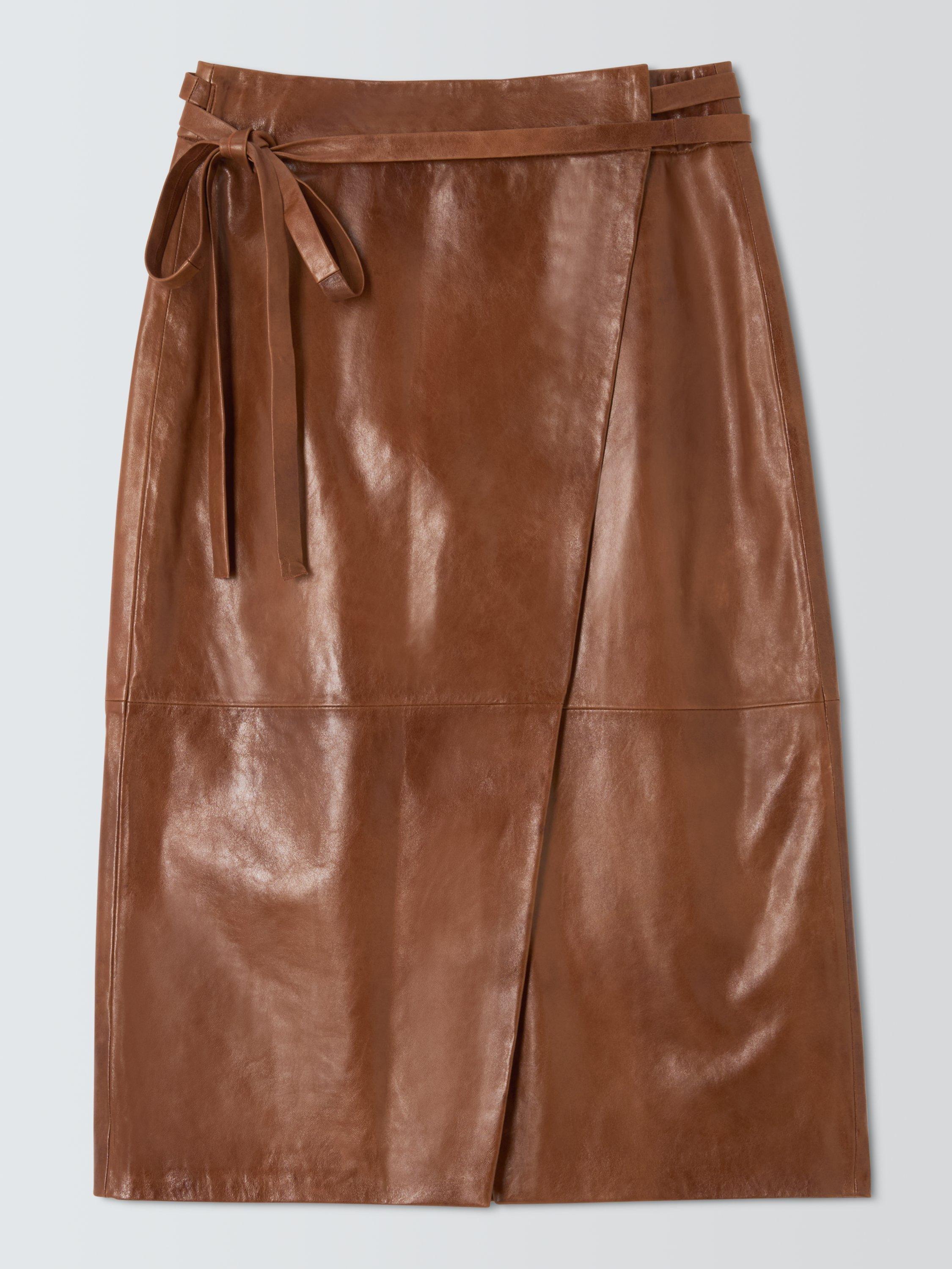 Product image 4 of 6, which shows Marella Nabucco Leather Midi Skirt, Brown, 8