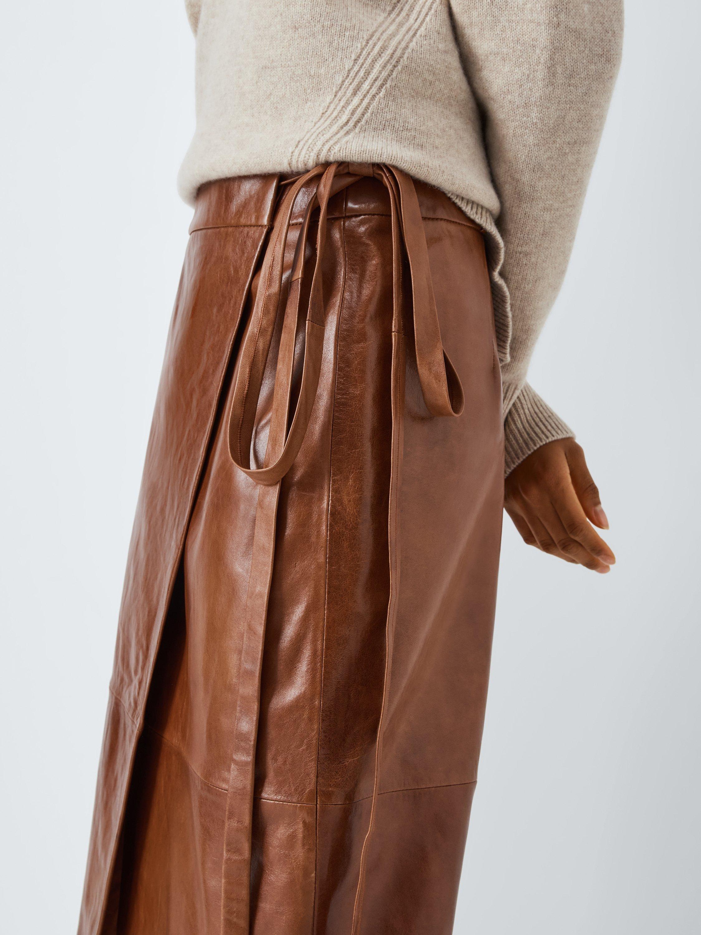 Product image 5 of 6, which shows Marella Nabucco Leather Midi Skirt, Brown, 8