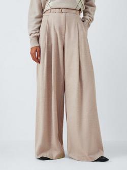 Marella Factum Long Pleated Wide Leg Trousers, Hazelnut Brown, Hazelnut Brown