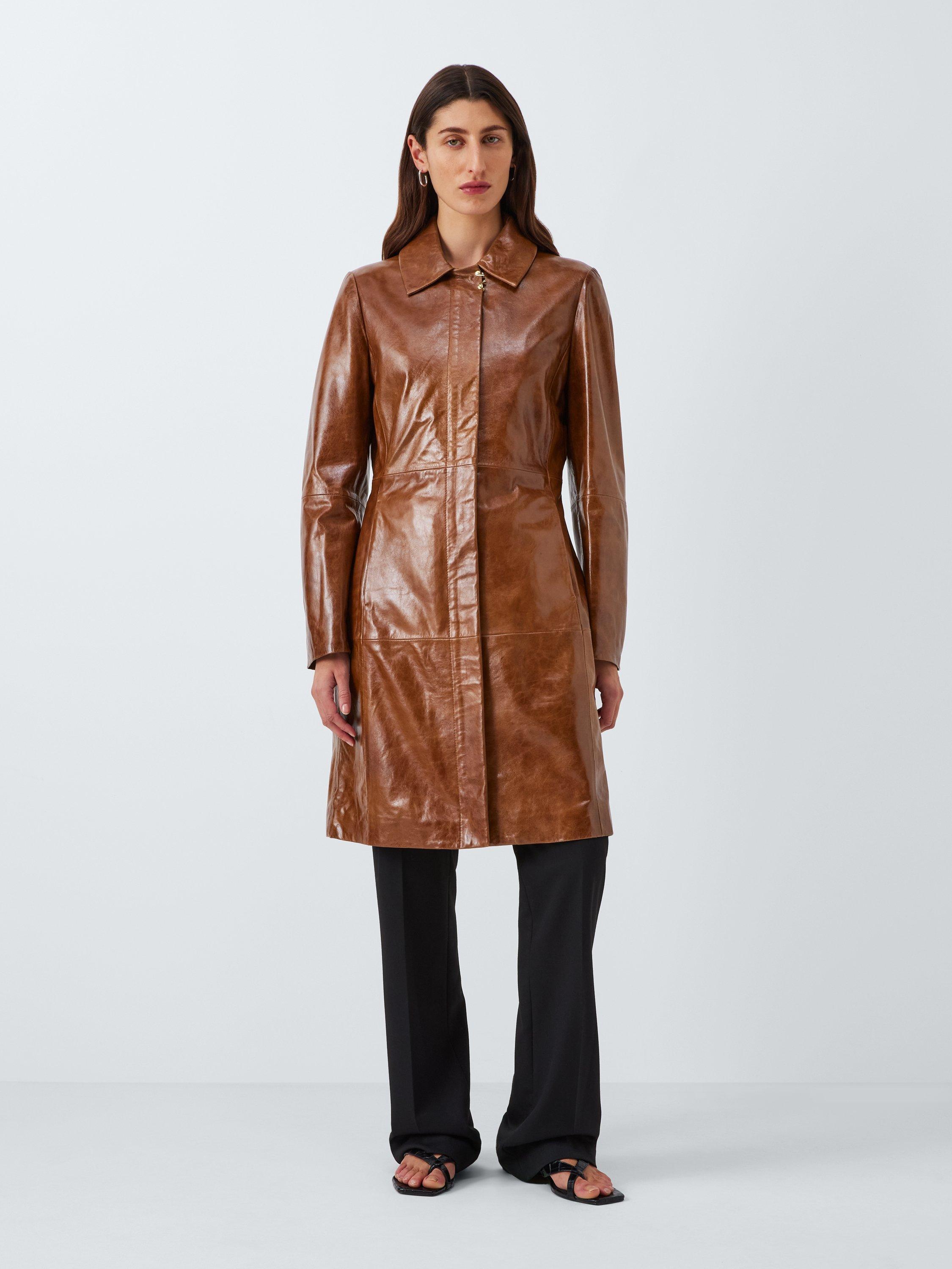 Marella Cornice Leather Coat, Brown