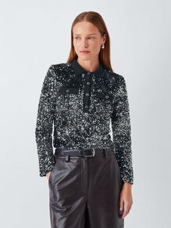 Marella Betta Sequin Top, Black/Grey, Black/Grey