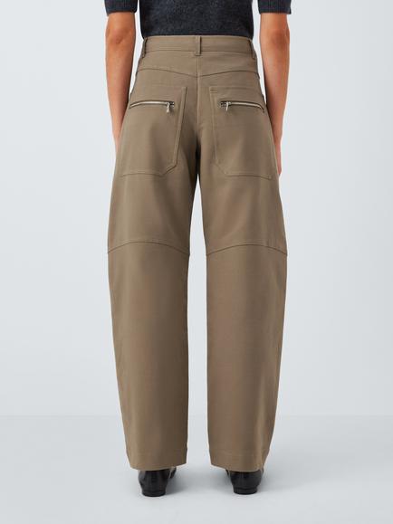 Marella Gineceo Cotton Blend Wide-Leg Tailored Trousers, Kaki - view 2, Kaki