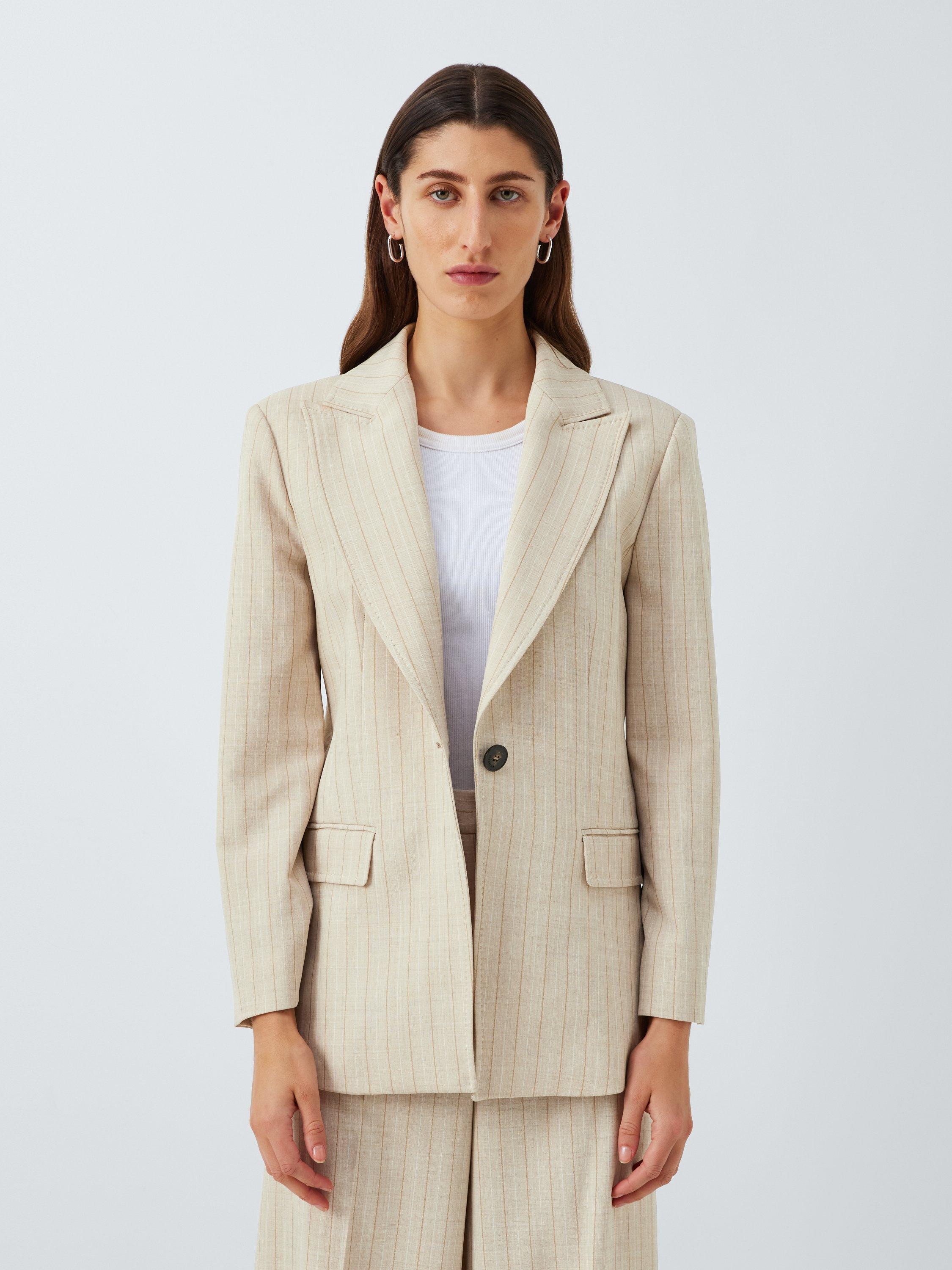 Product image 1 of 6, which shows Marella Facile Pinstripe Blazer, Ecru, 16