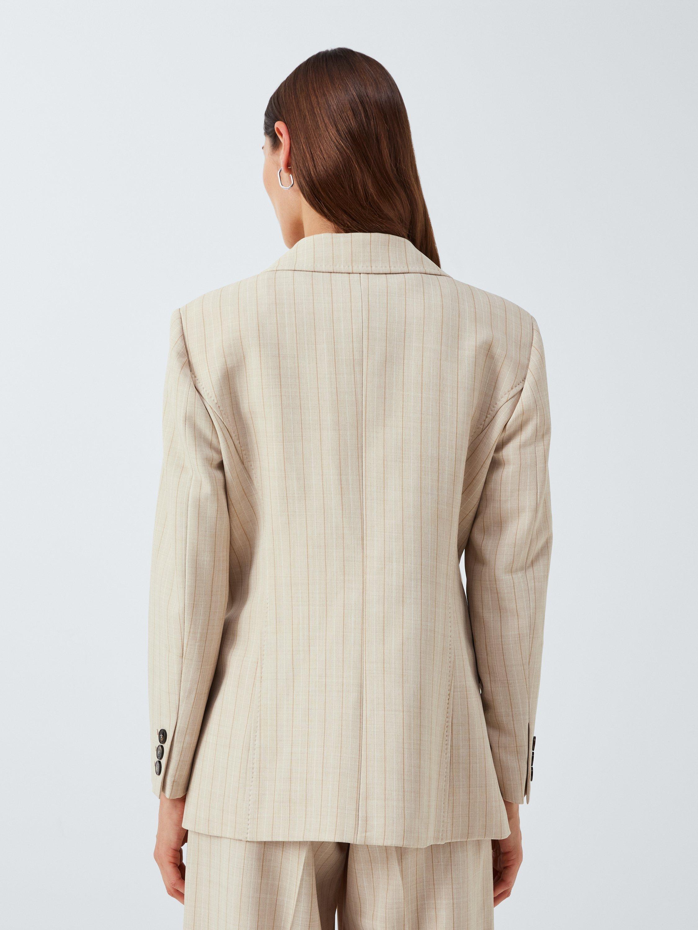 Product image 2 of 6, which shows Marella Facile Pinstripe Blazer, Ecru, 16