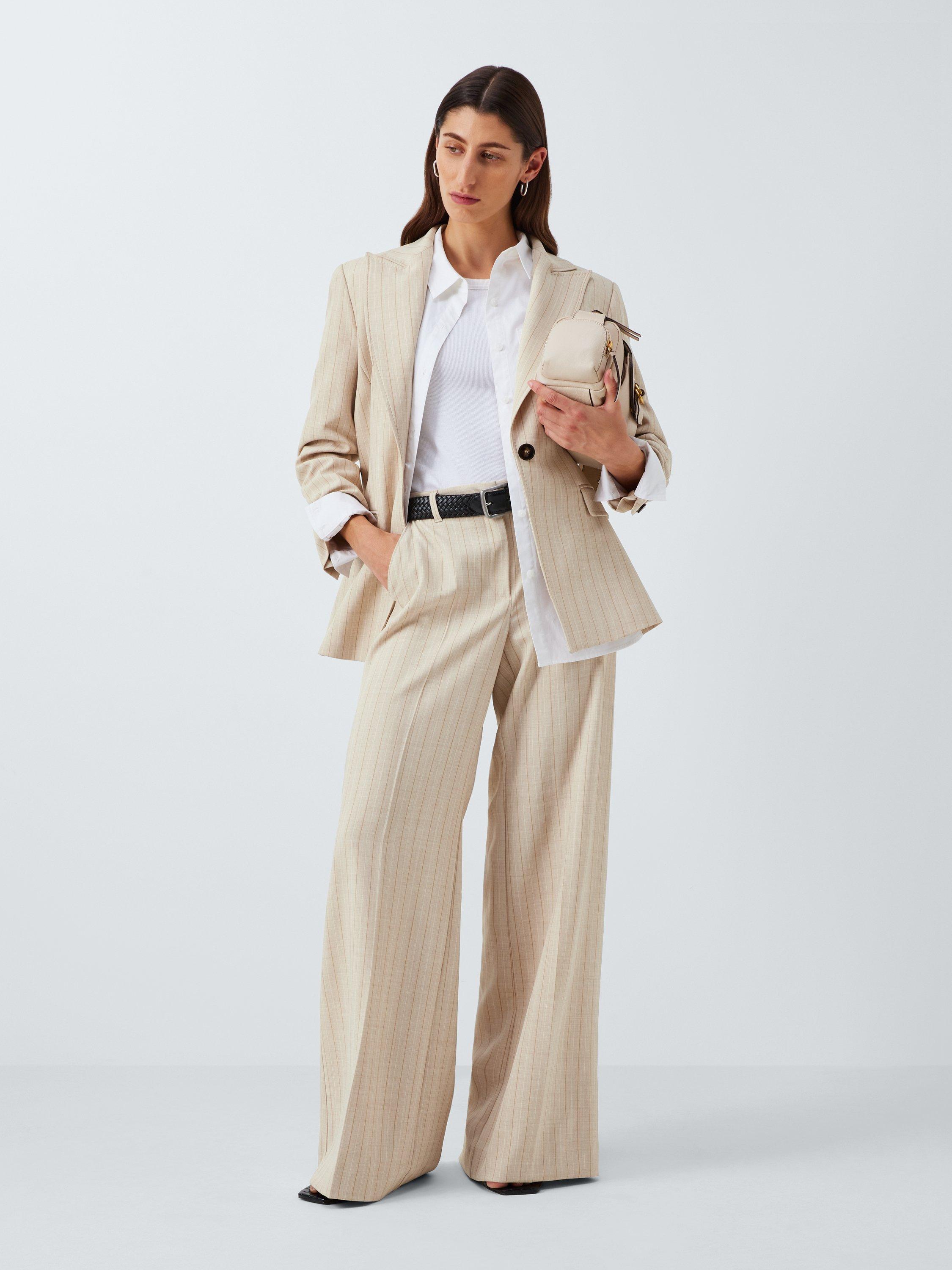 Product image 3 of 6, which shows Marella Facile Pinstripe Blazer, Ecru, 16