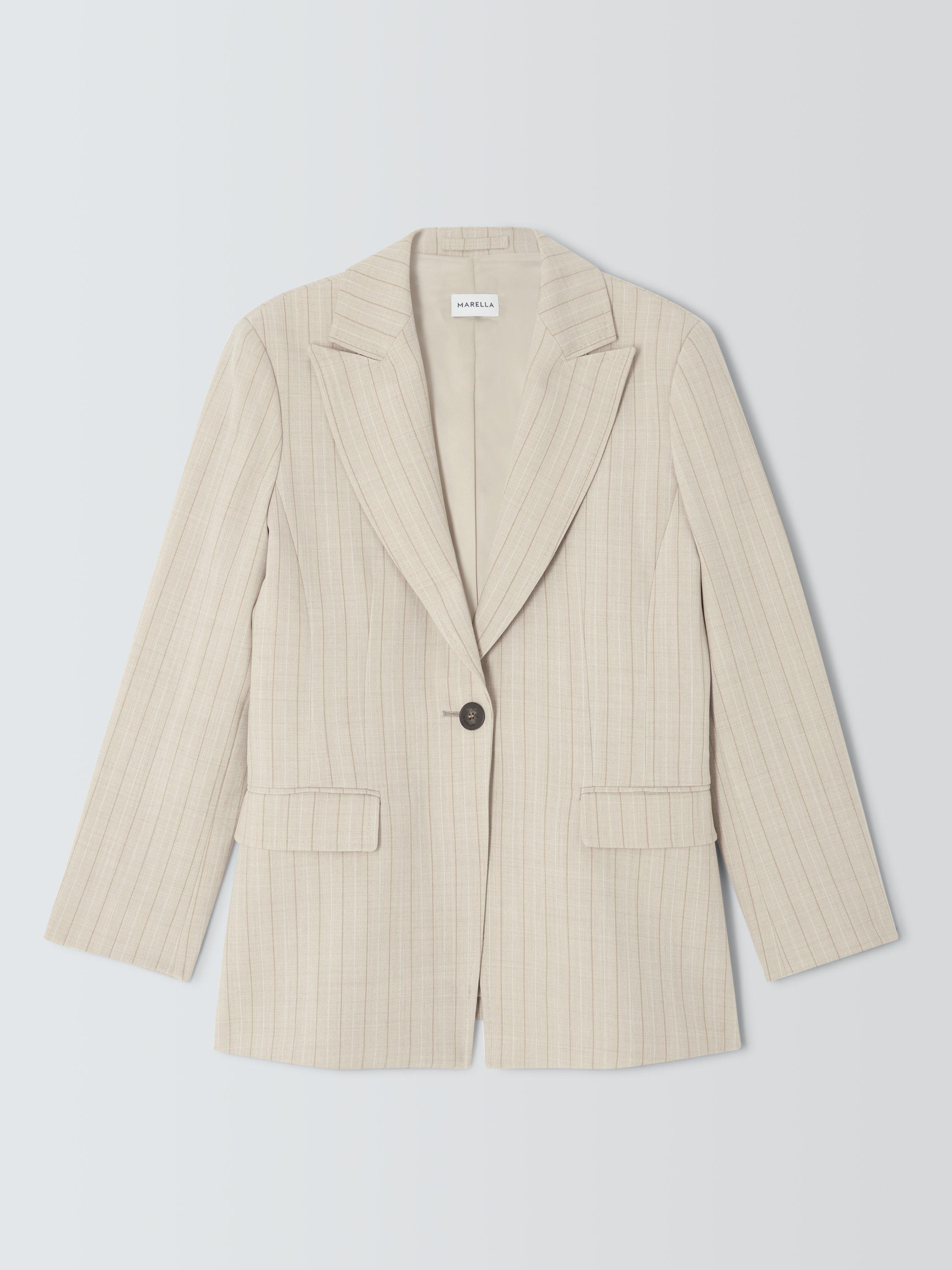 Product image 4 of 6, which shows Marella Facile Pinstripe Blazer, Ecru, 16