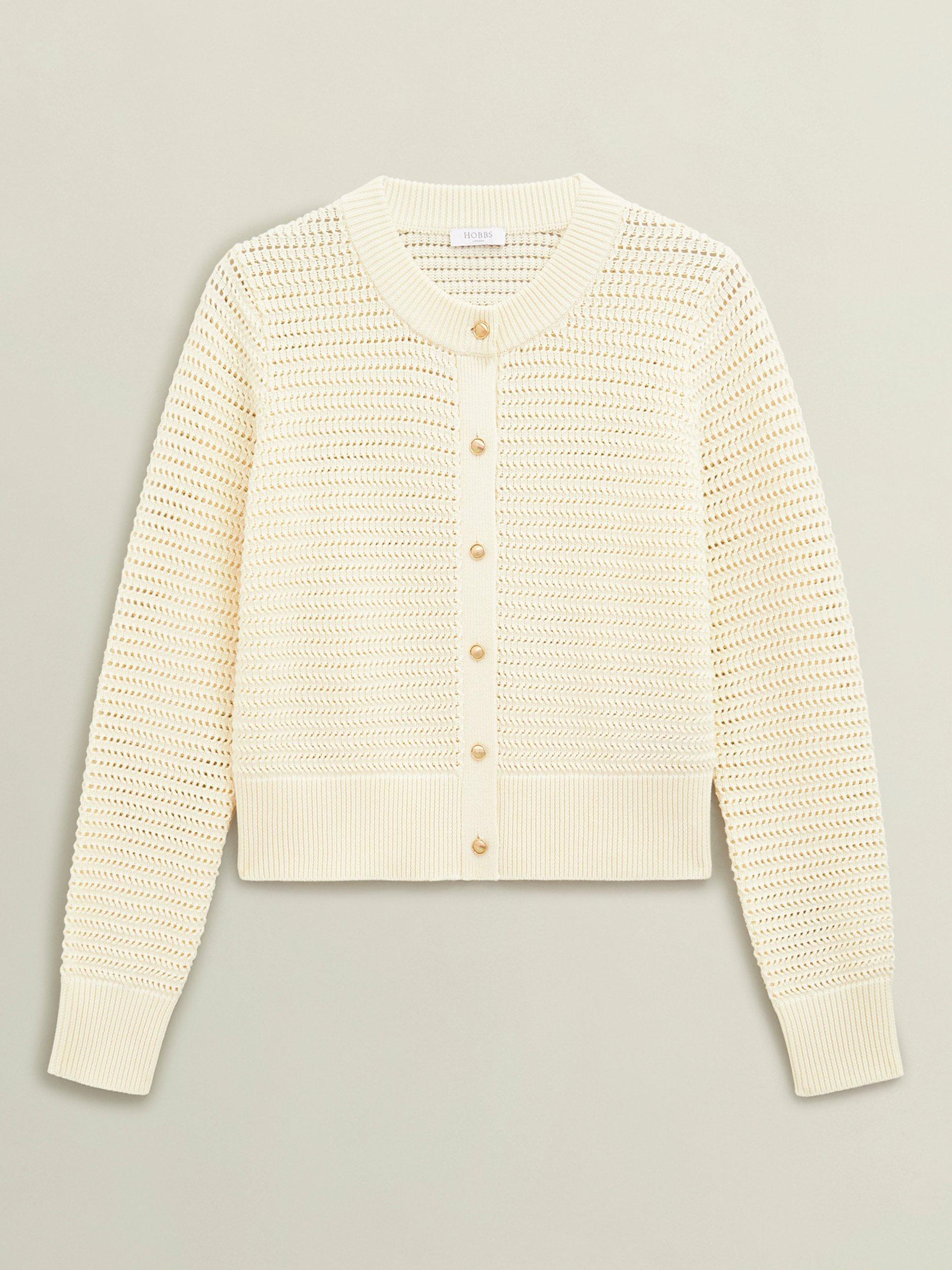 Product image 4 of 6, which shows Hobbs Felicity Pure Cotton Cardigan, Warm Ivory, L