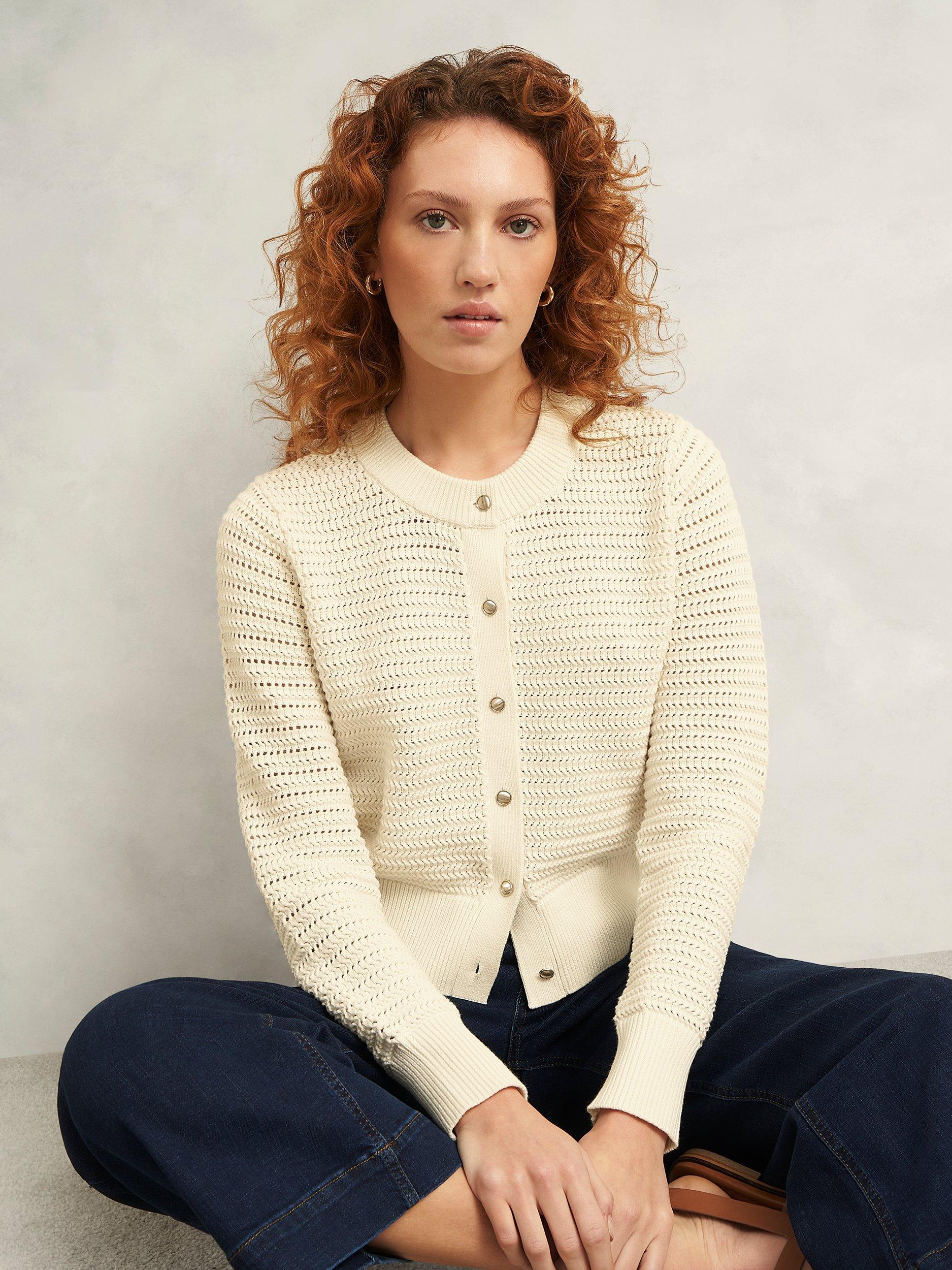 Product image 5 of 6, which shows Hobbs Felicity Pure Cotton Cardigan, Warm Ivory, L
