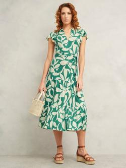 Hobbs Nadine Cotton Blend Jersey Dress, Green/Ivory