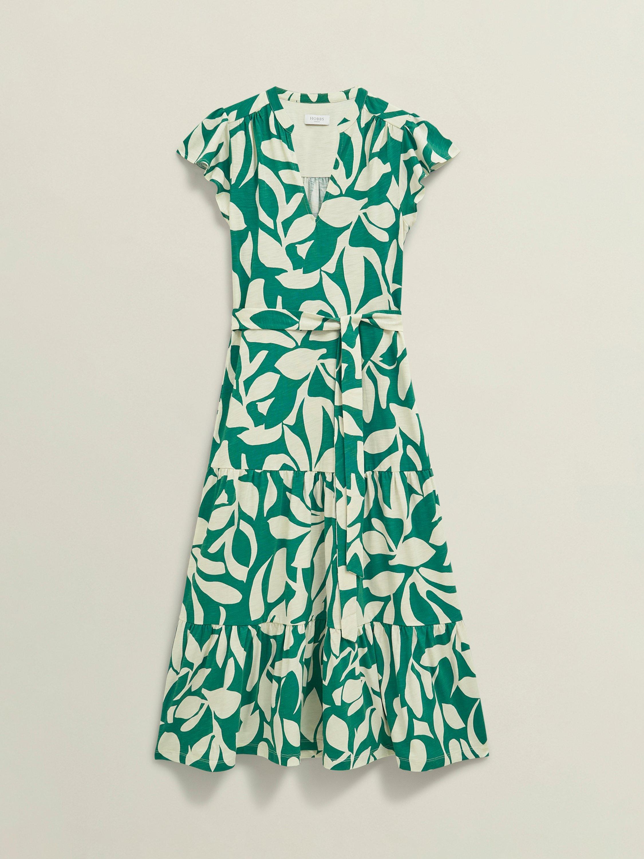 Product image 4 of 7, which shows Hobbs Nadine Cotton Blend Jersey Dress, Green/Ivory, 10