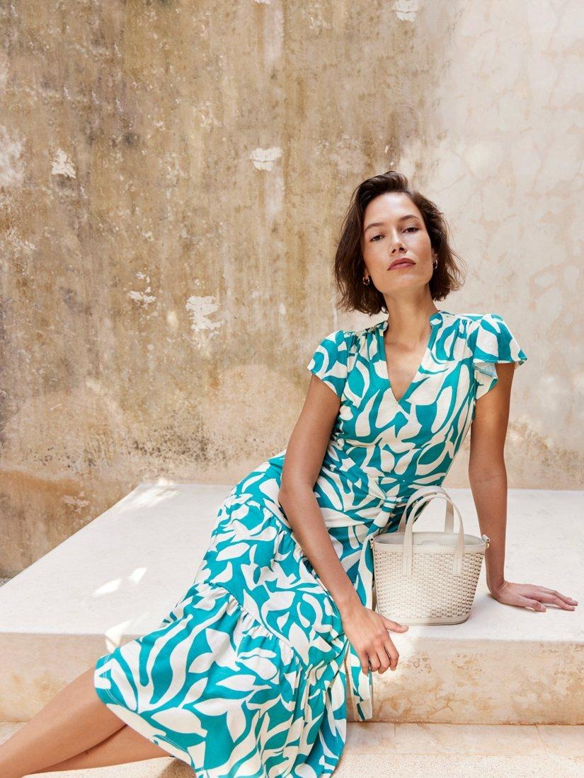 Product image 5 of 7, which shows Hobbs Nadine Cotton Blend Jersey Dress, Green/Ivory, 10