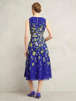 Hobbs Petite Carly Sleeveless Floral Print Midi Dress, Blue/Multi - view 2, Blue/Multi
