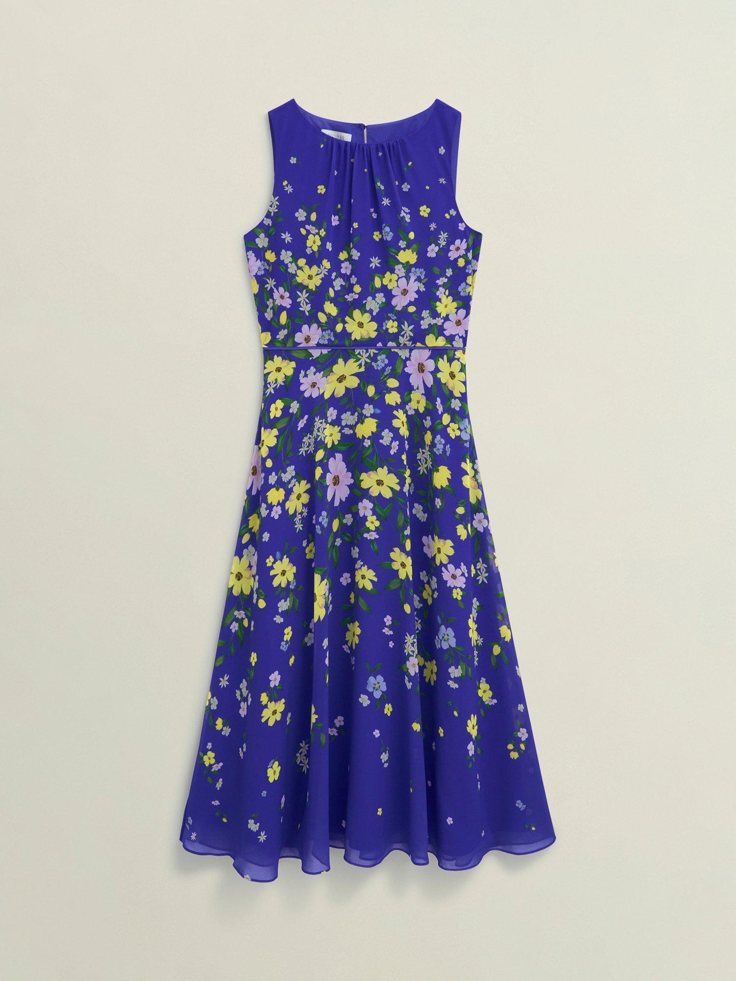 Product image 4 of 7, which shows Hobbs Petite Carly Sleeveless Floral Print Midi Dress, Blue/Multi, 10