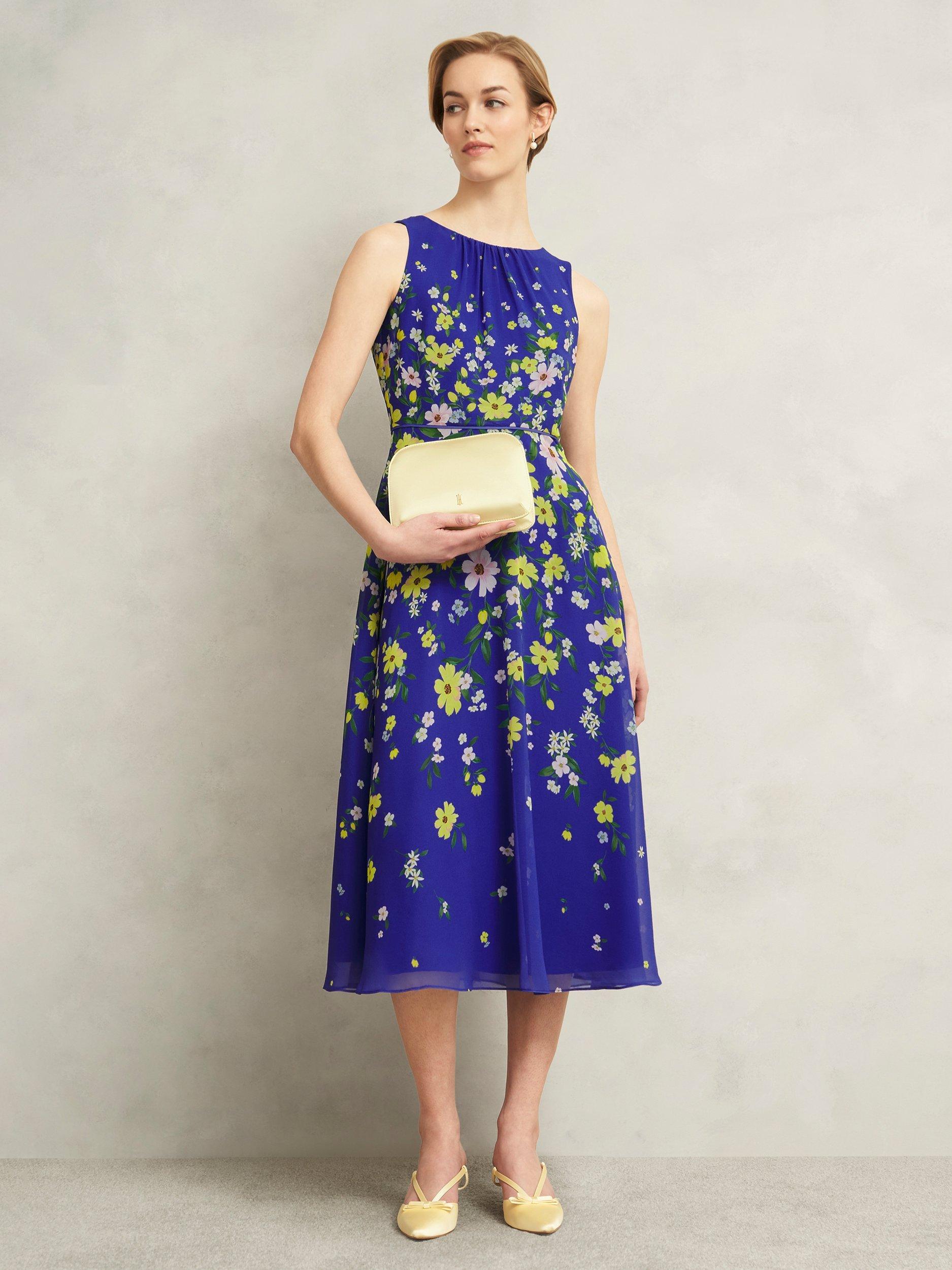 Product image 5 of 7, which shows Hobbs Petite Carly Sleeveless Floral Print Midi Dress, Blue/Multi, 10