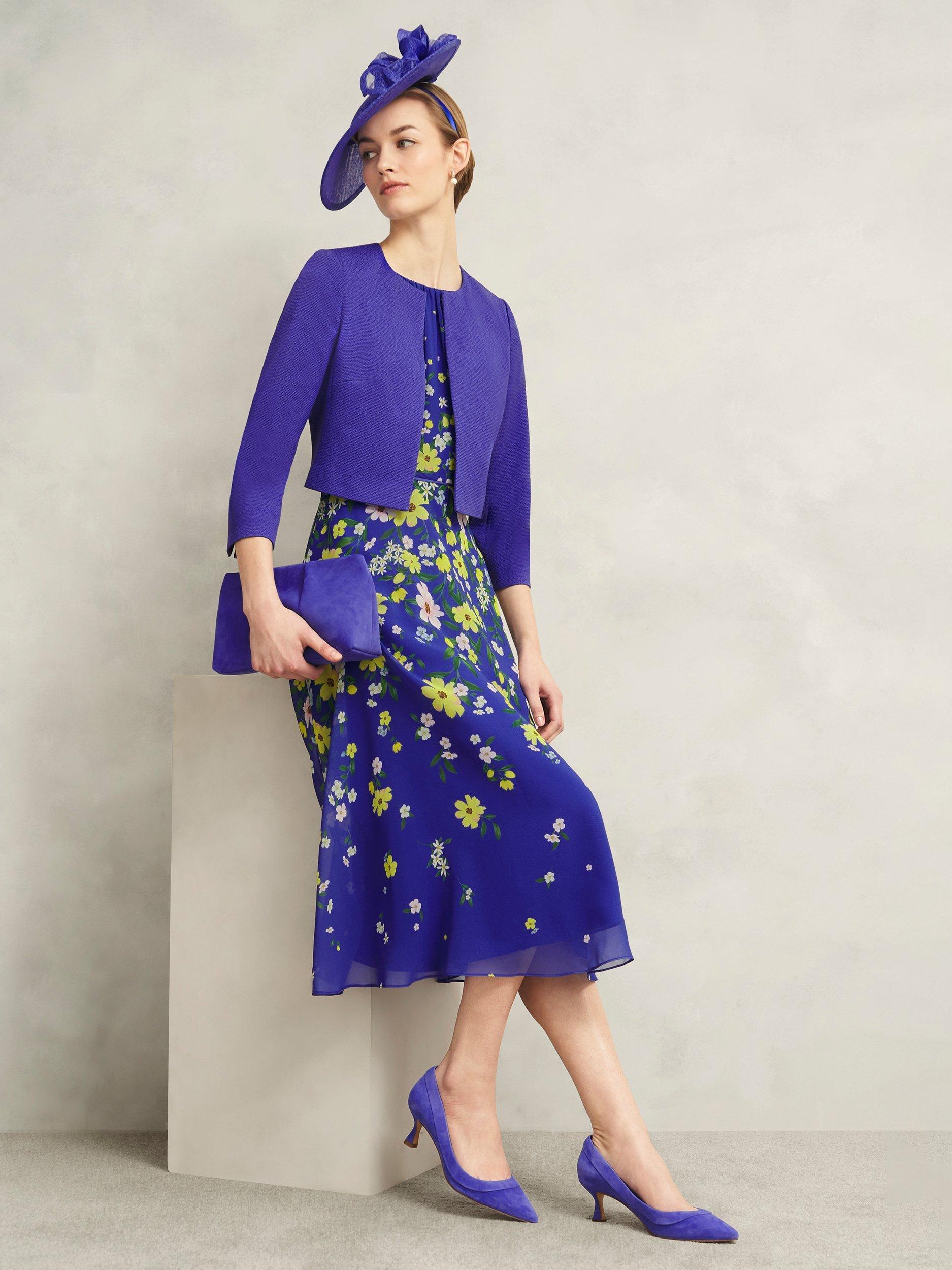 Product image 6 of 7, which shows Hobbs Petite Carly Sleeveless Floral Print Midi Dress, Blue/Multi, 10