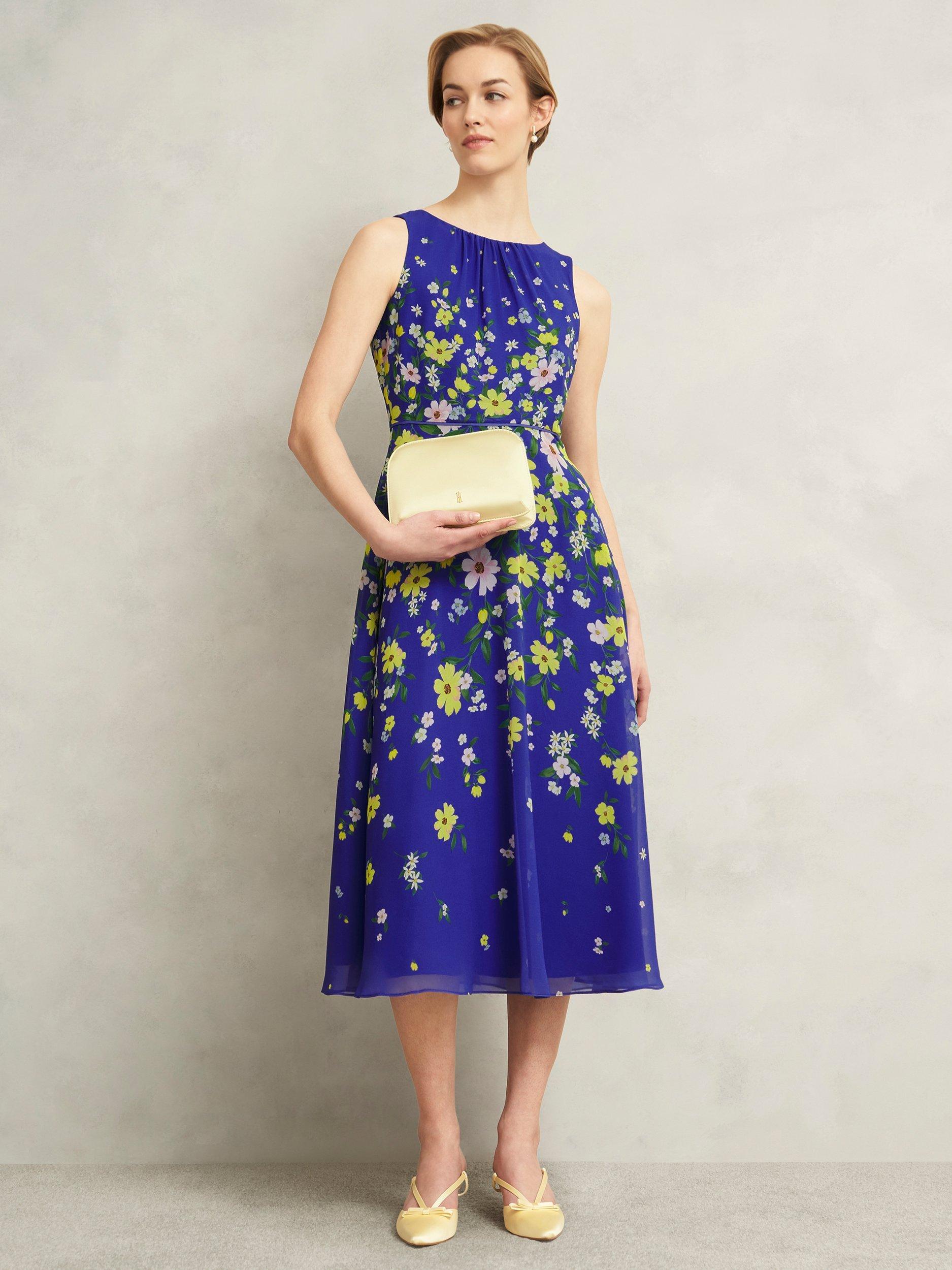 Product image 7 of 7, which shows Hobbs Petite Carly Sleeveless Floral Print Midi Dress, Blue/Multi, 10