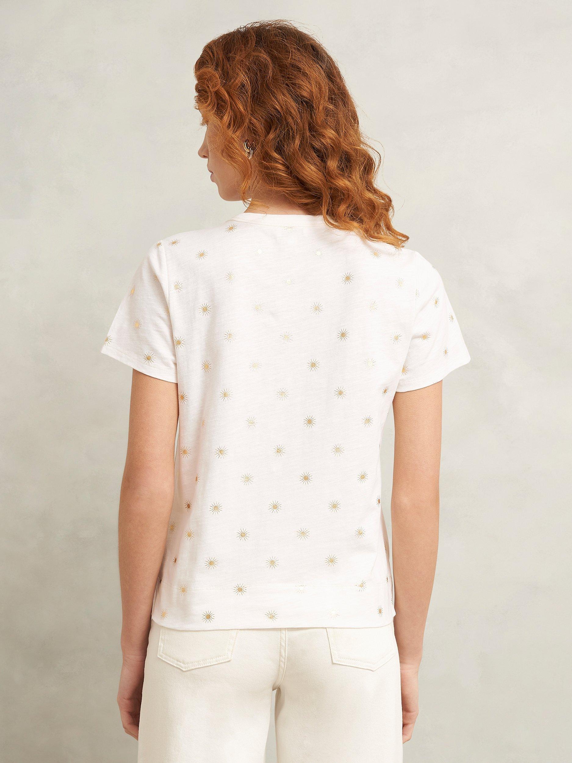 Product image 2 of 5, which shows Hobbs Adaline Pure Cotton Print T-Shirt, White Gold, XS