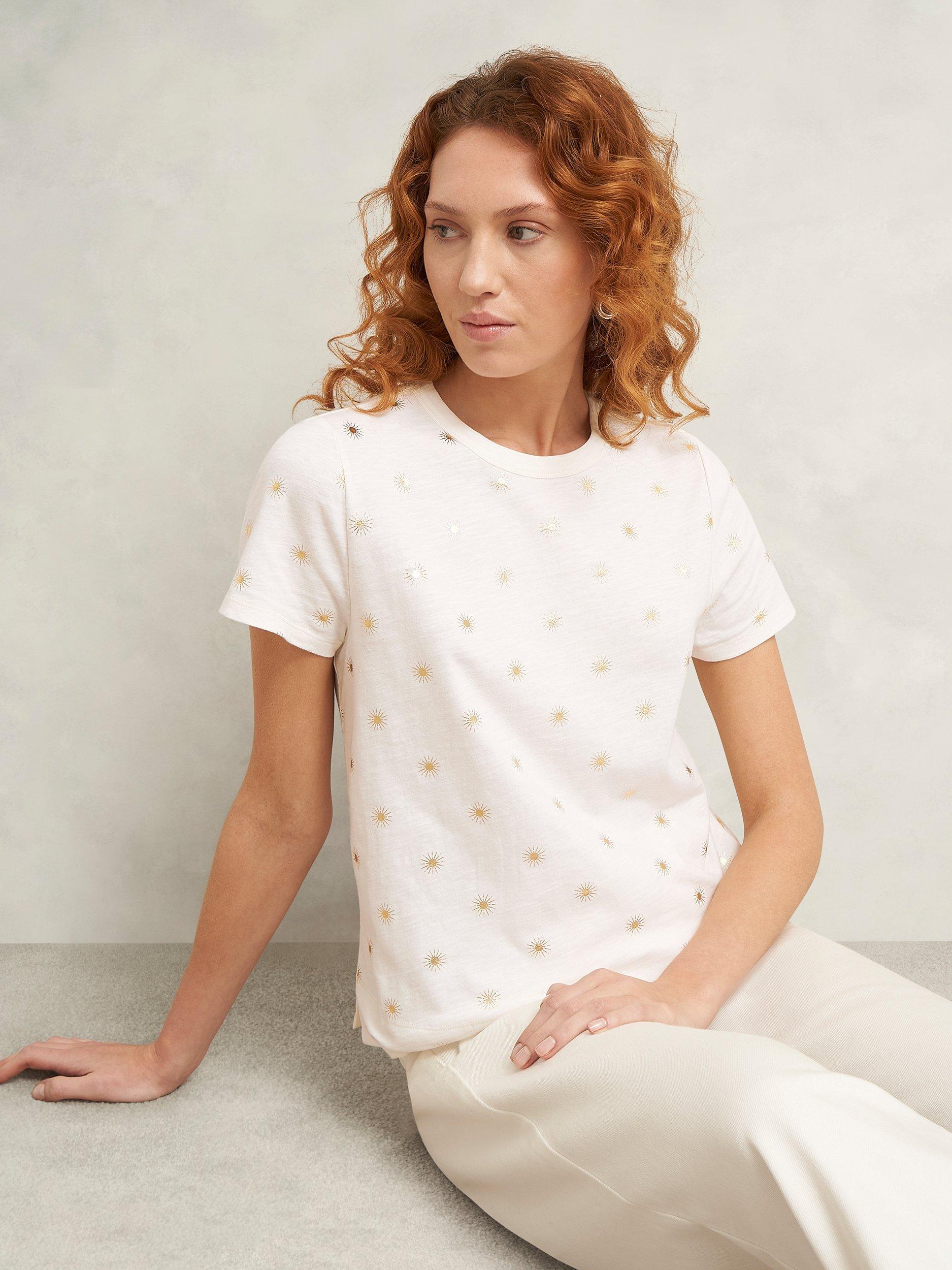 Product image 3 of 5, which shows Hobbs Adaline Pure Cotton Print T-Shirt, White Gold, XS