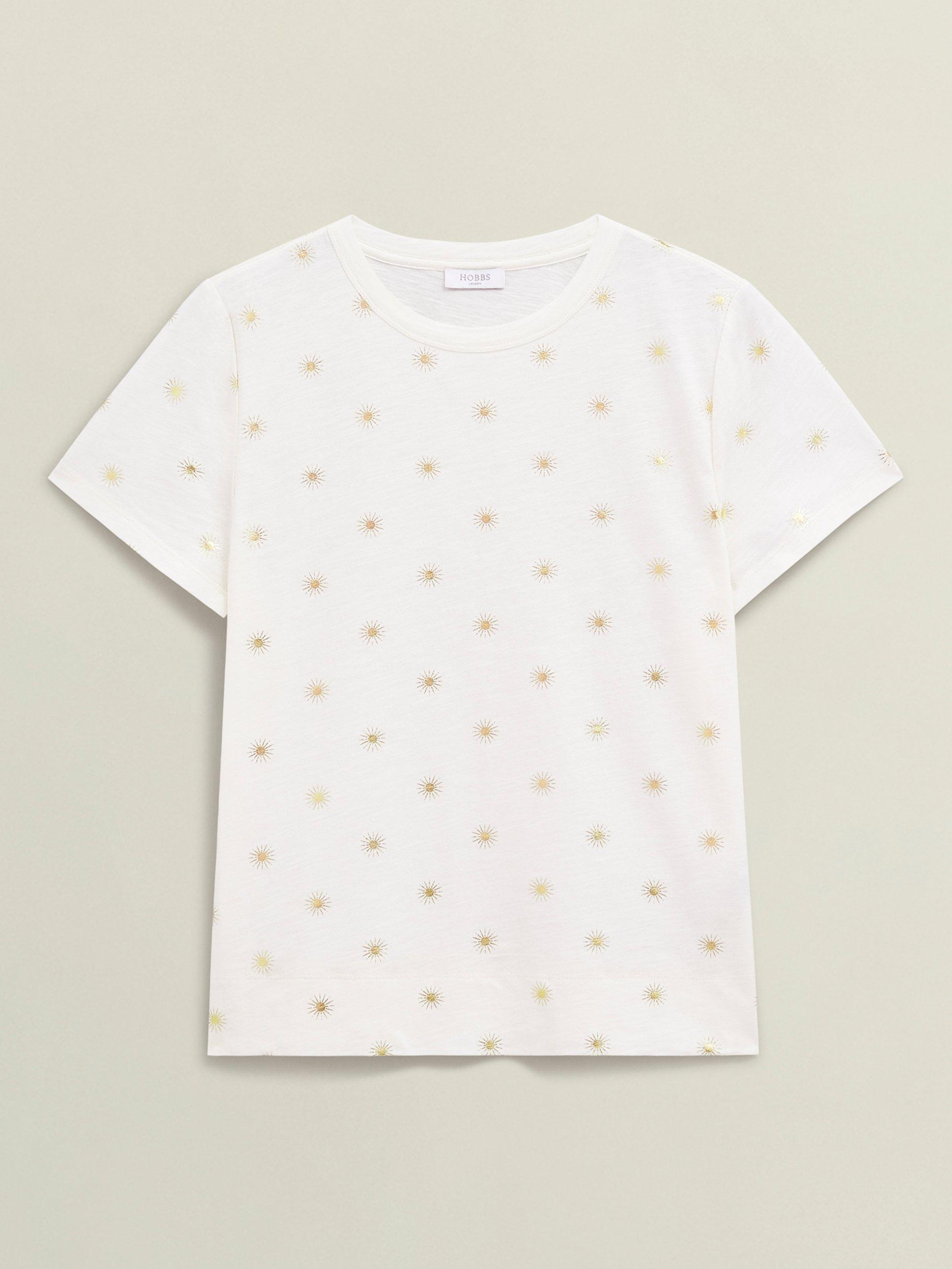 Product image 4 of 5, which shows Hobbs Adaline Pure Cotton Print T-Shirt, White Gold, XS