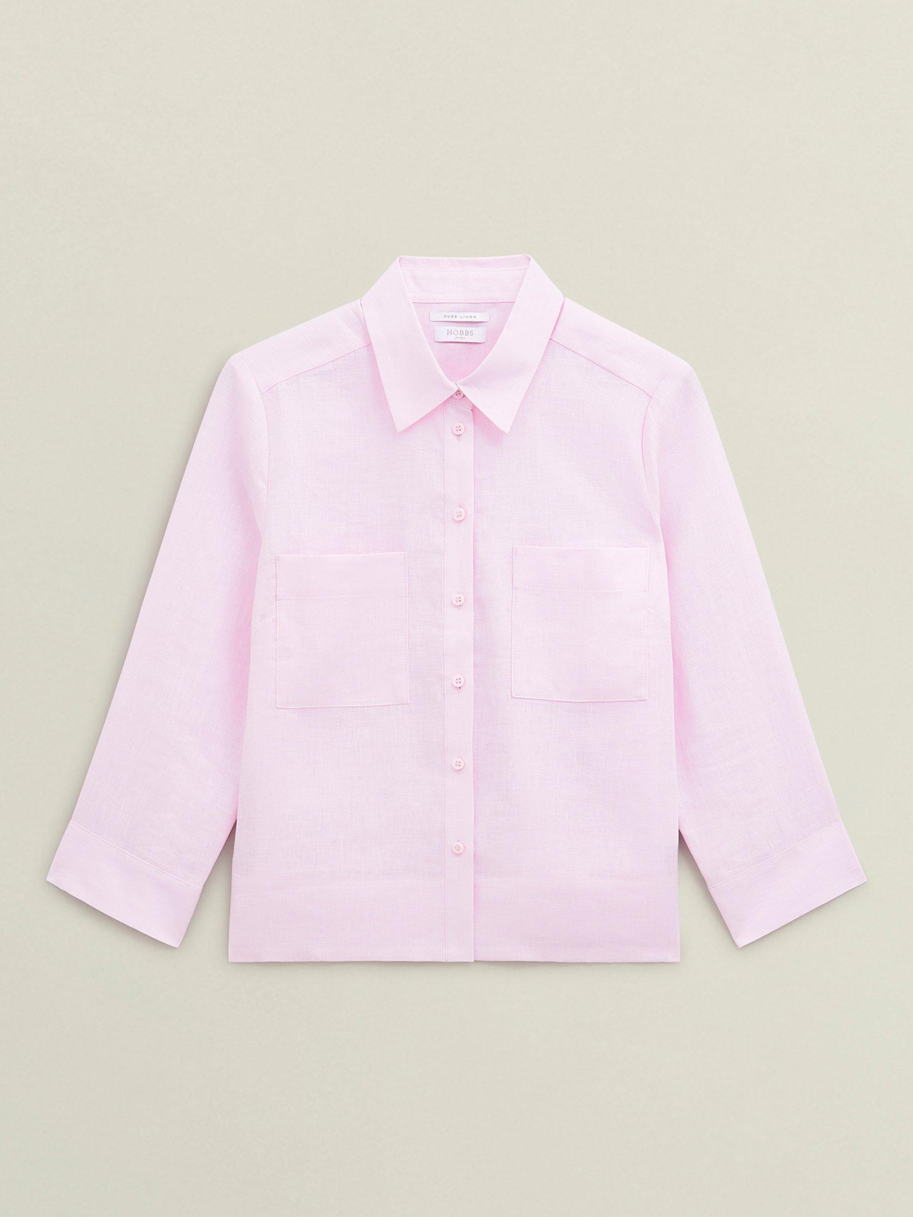 Product image 4 of 6, which shows Hobbs Nita Pure Linen Shirt, Wisteria Pink, 10
