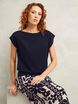 Hobbs Addison Knitted Short Sleeve Top, Hobbs Navy