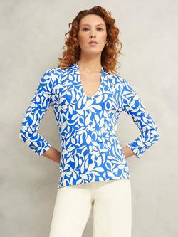 Hobbs Aimee Printed Top, Cobalt/Ivory