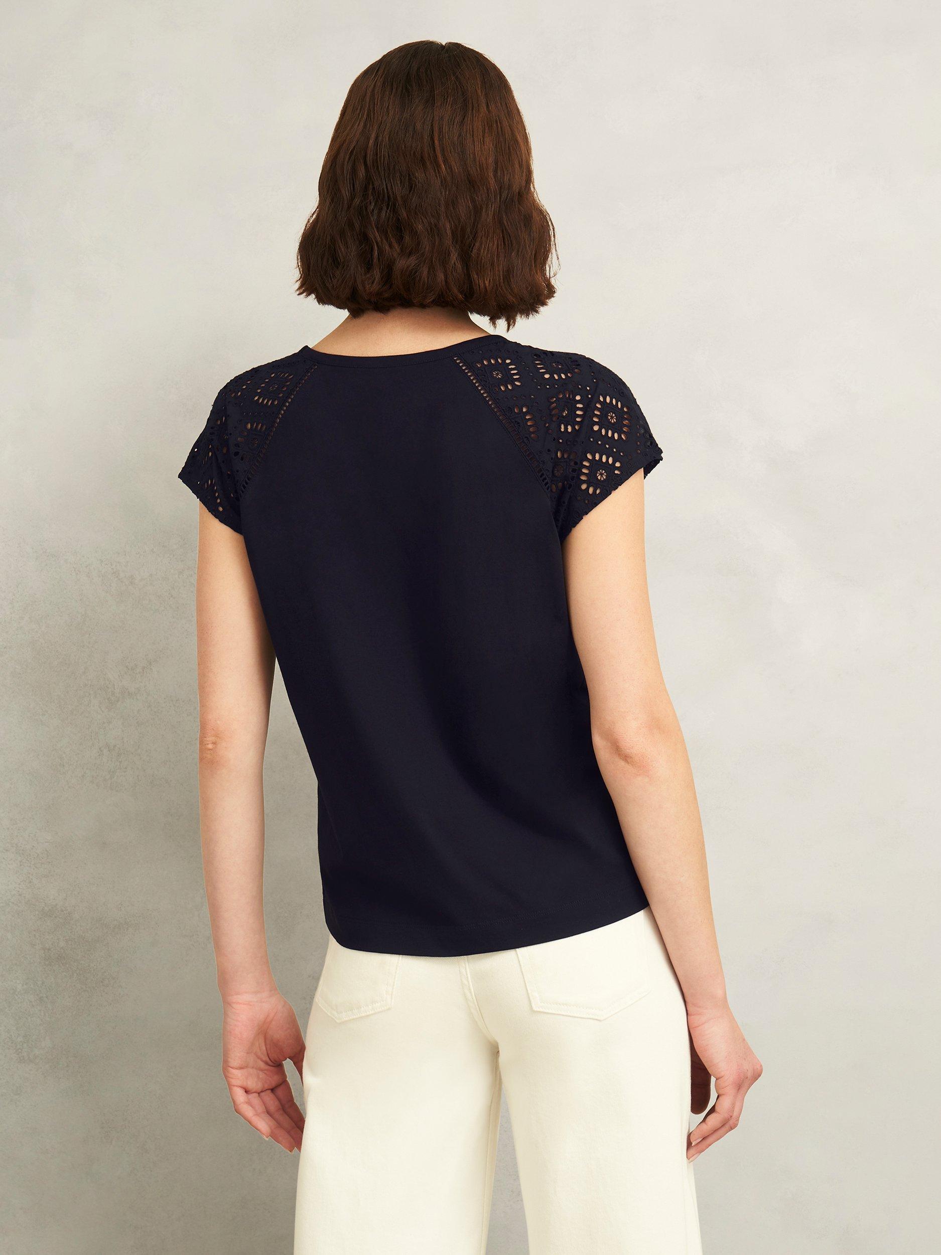 Product image 2 of 5, which shows Hobbs Ivana Broderie Anglaise Top, Hobbs Navy, L