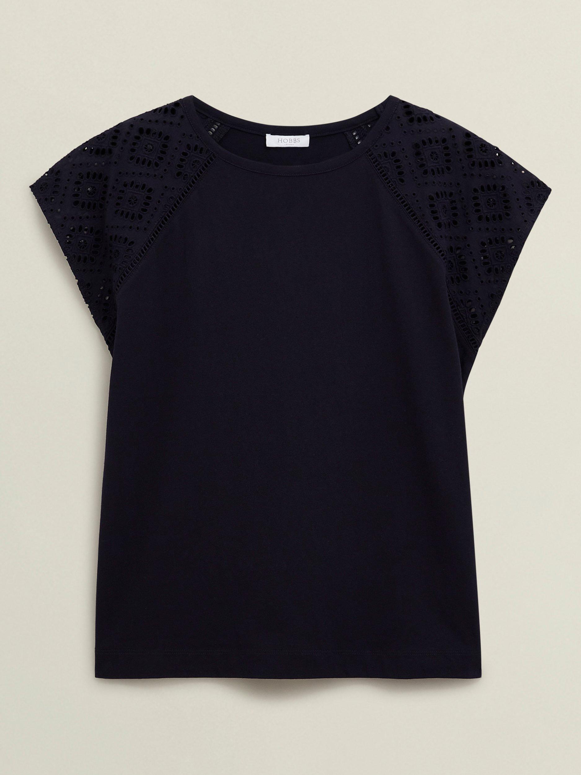 Product image 4 of 5, which shows Hobbs Ivana Broderie Anglaise Top, Hobbs Navy, L