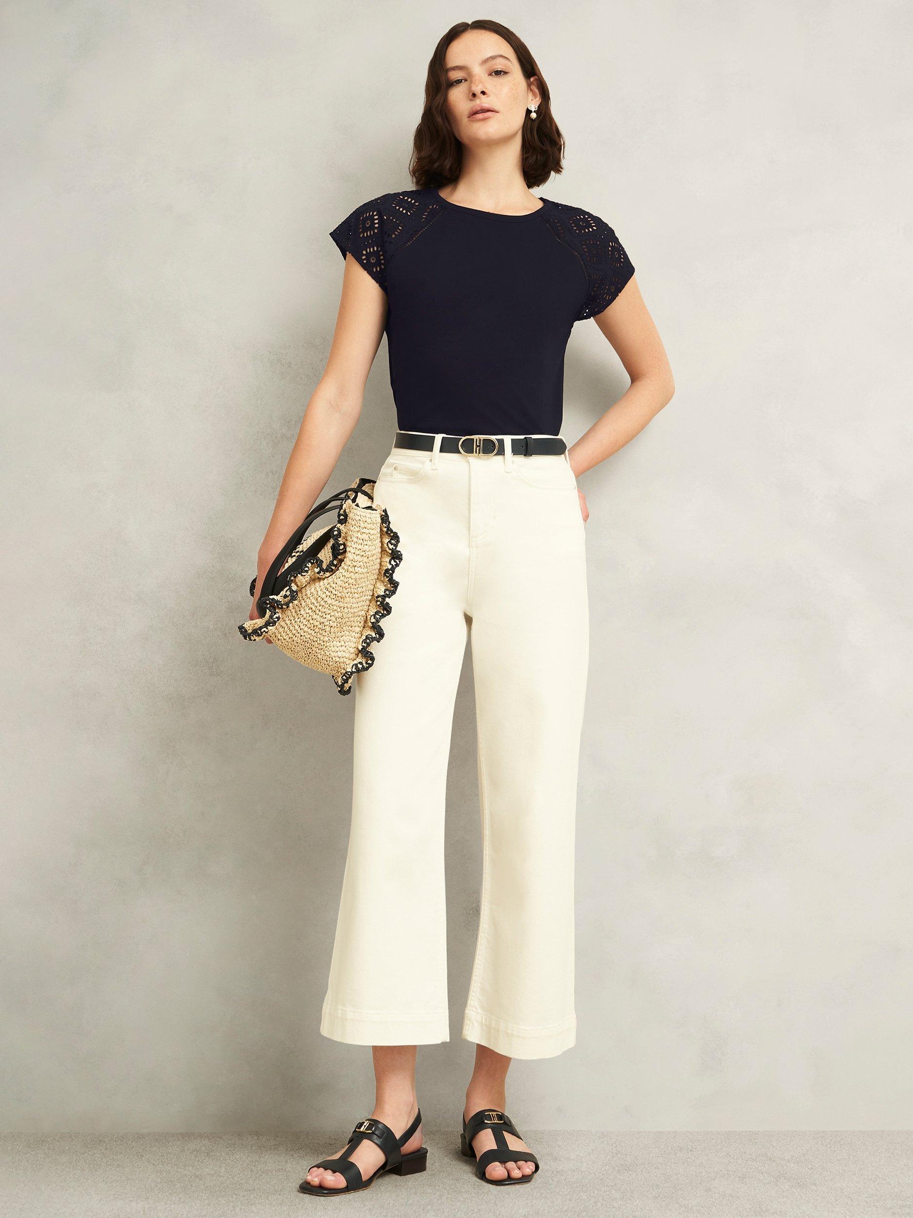 Product image 5 of 5, which shows Hobbs Ivana Broderie Anglaise Top, Hobbs Navy, L