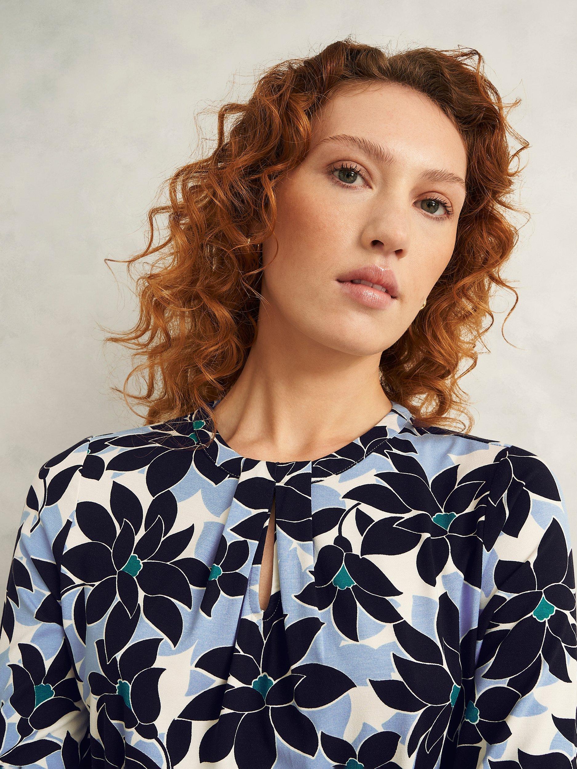 Product image 3 of 6, which shows Hobbs Julia Printed Top, Blue/Multi, XS