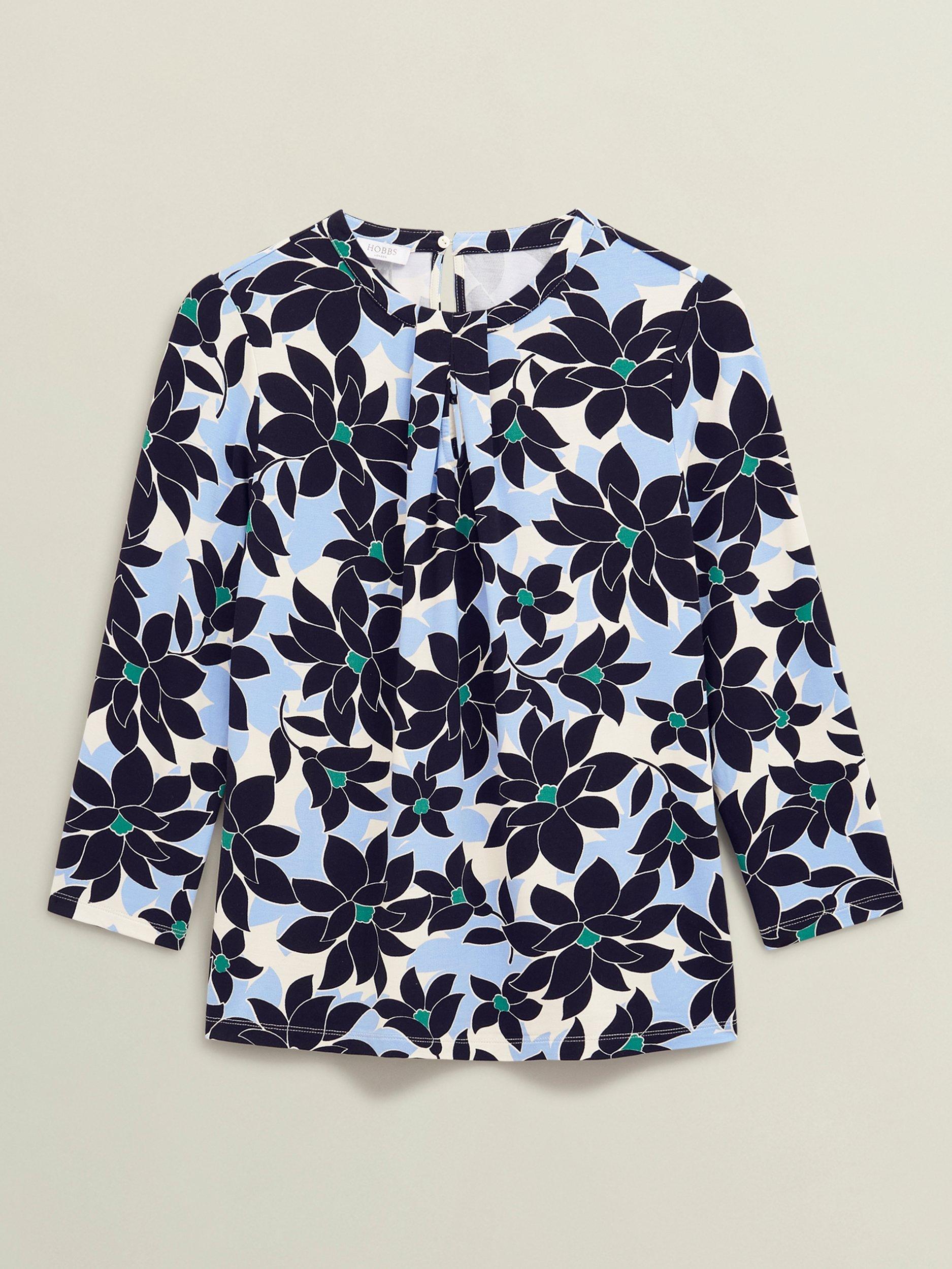 Product image 4 of 6, which shows Hobbs Julia Printed Top, Blue/Multi, XS