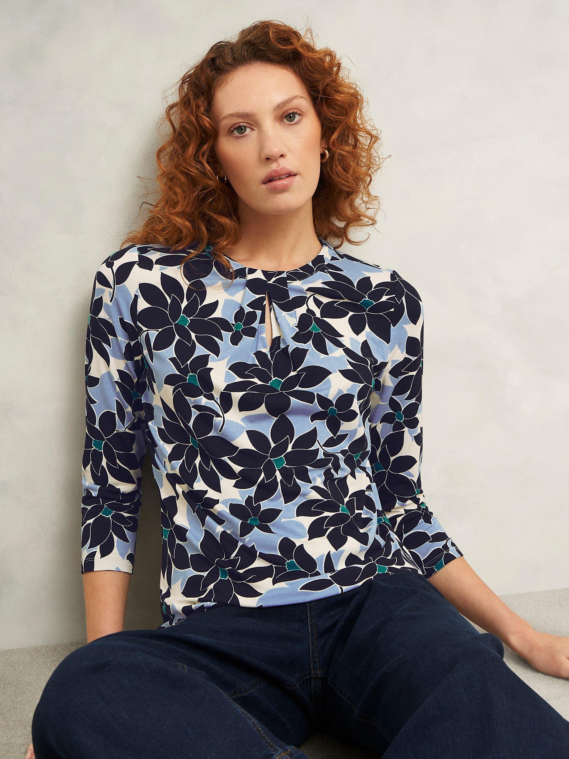 Product image 5 of 6, which shows Hobbs Julia Printed Top, Blue/Multi, XS