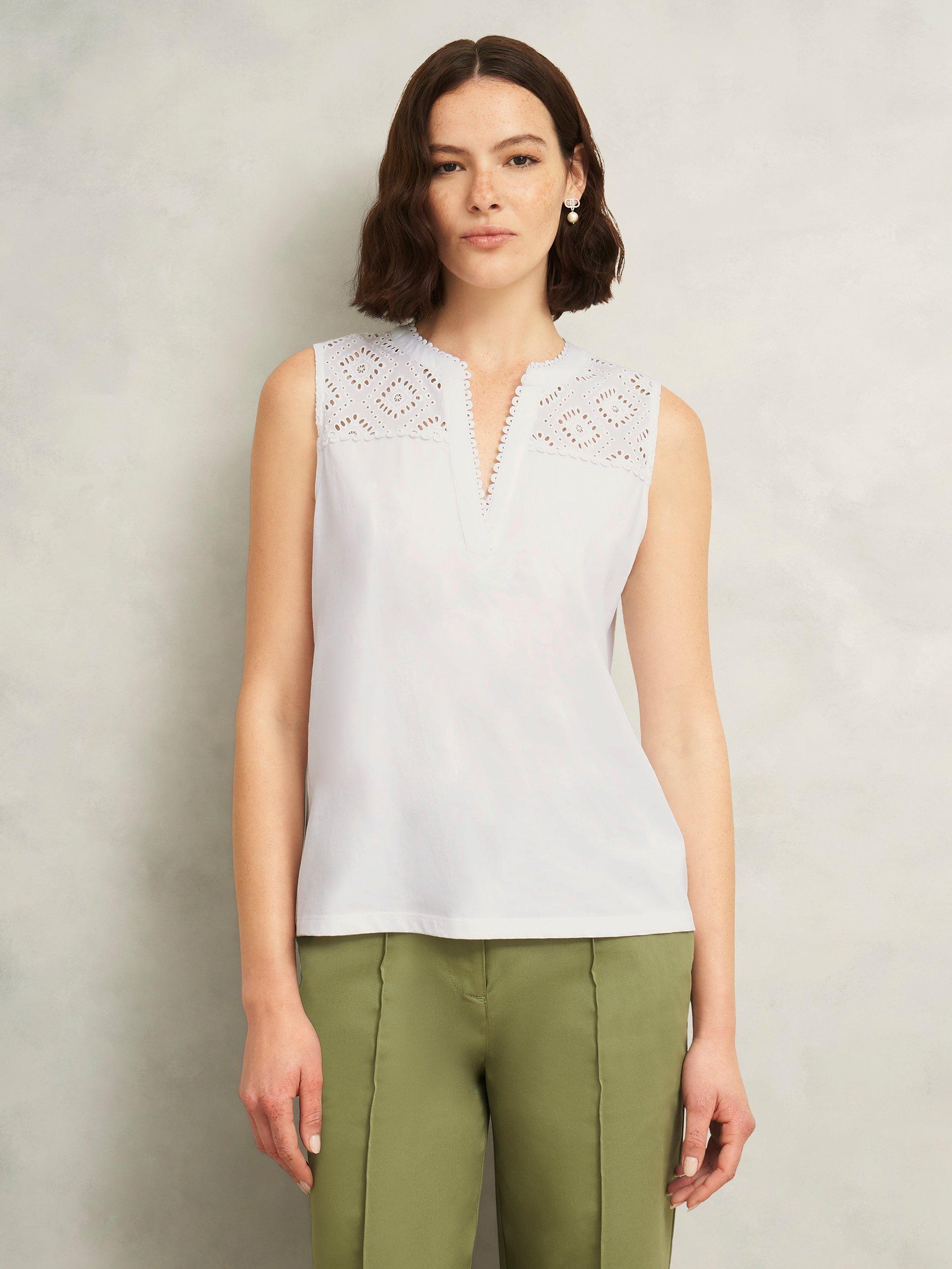Product image 1 of 5, which shows Hobbs Suzanna Broderie Anglaise Top, Hobbs White, L