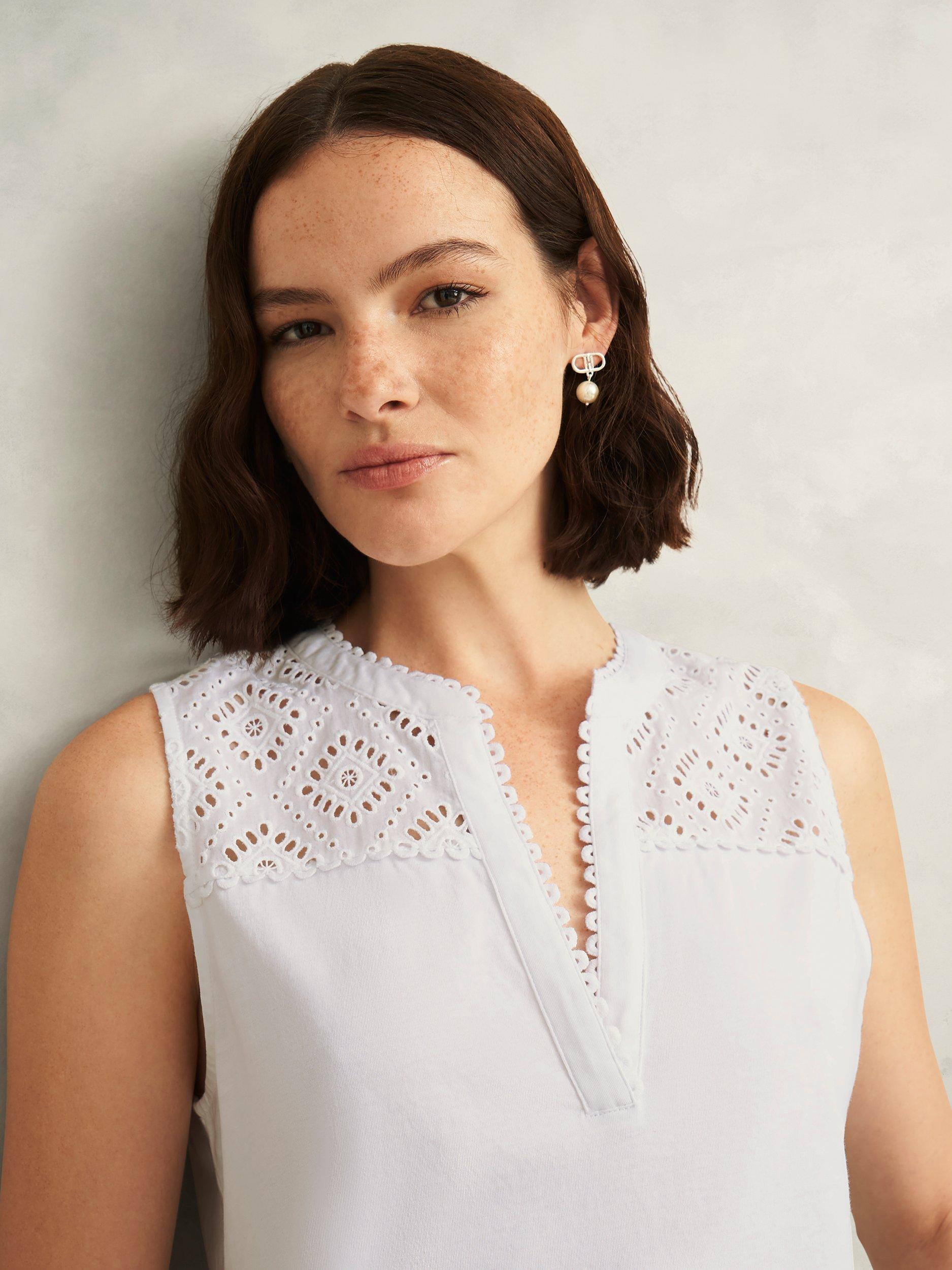 Product image 3 of 5, which shows Hobbs Suzanna Broderie Anglaise Top, Hobbs White, L