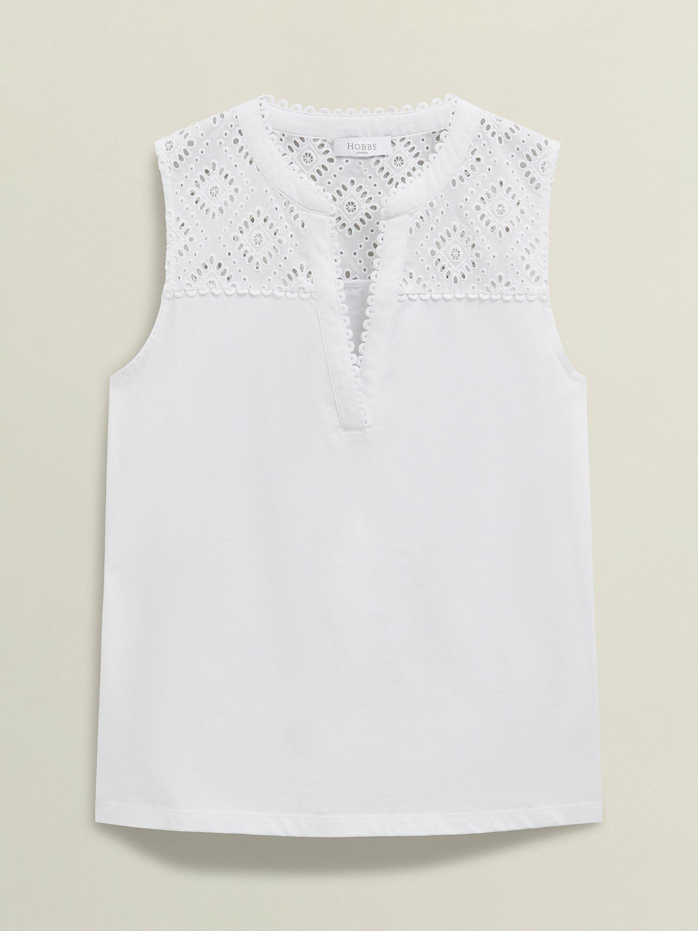 Product image 4 of 5, which shows Hobbs Suzanna Broderie Anglaise Top, Hobbs White, L