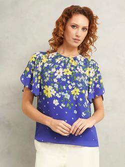 Hobbs Verena Floral Print Blouse, Blue/Multi