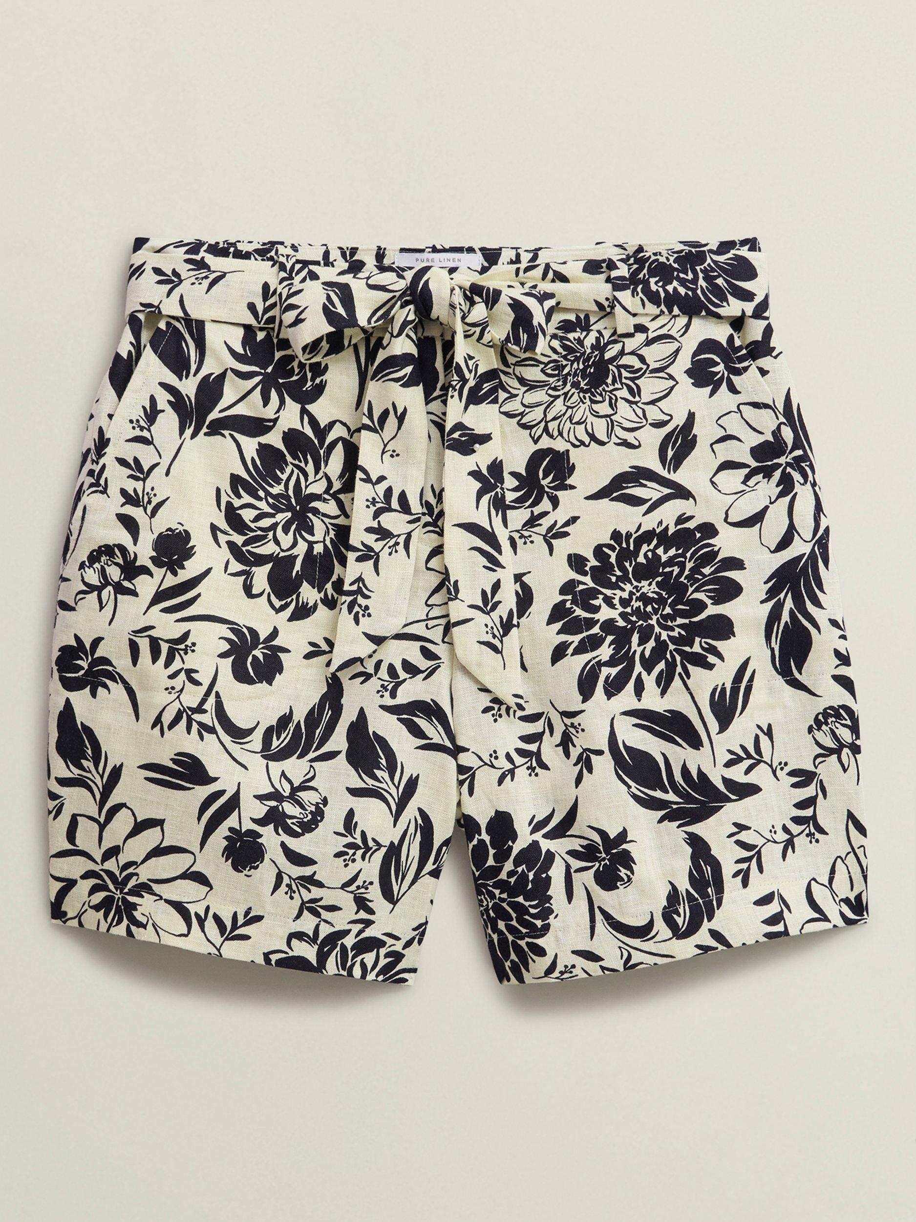 Product image 4 of 7, which shows Hobbs Maura Pure Linen Shorts, Cream/Navy, 18