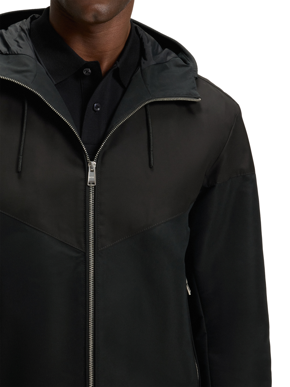 Product image 6 of 6, which shows BOSS Zip Through Funnel Neck Jacket, Black, 38R
