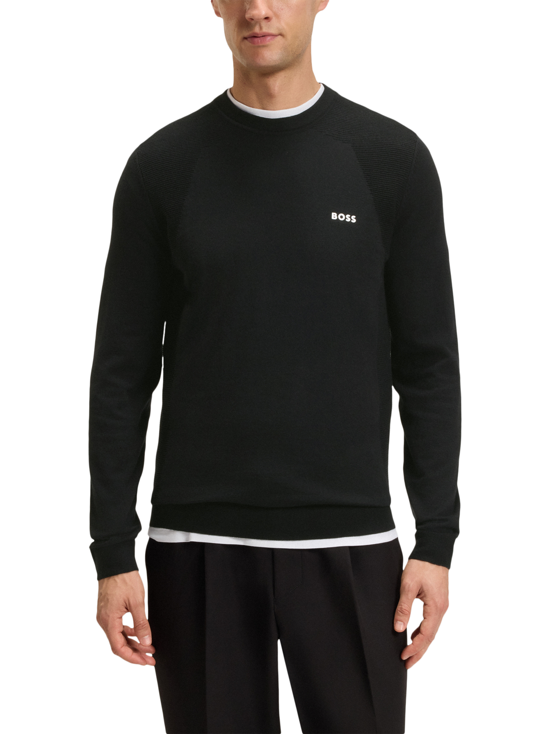 Product image 1 of 5, which shows BOSS Cotton Blend Crew Neck Jumper, Black/Multi, XL