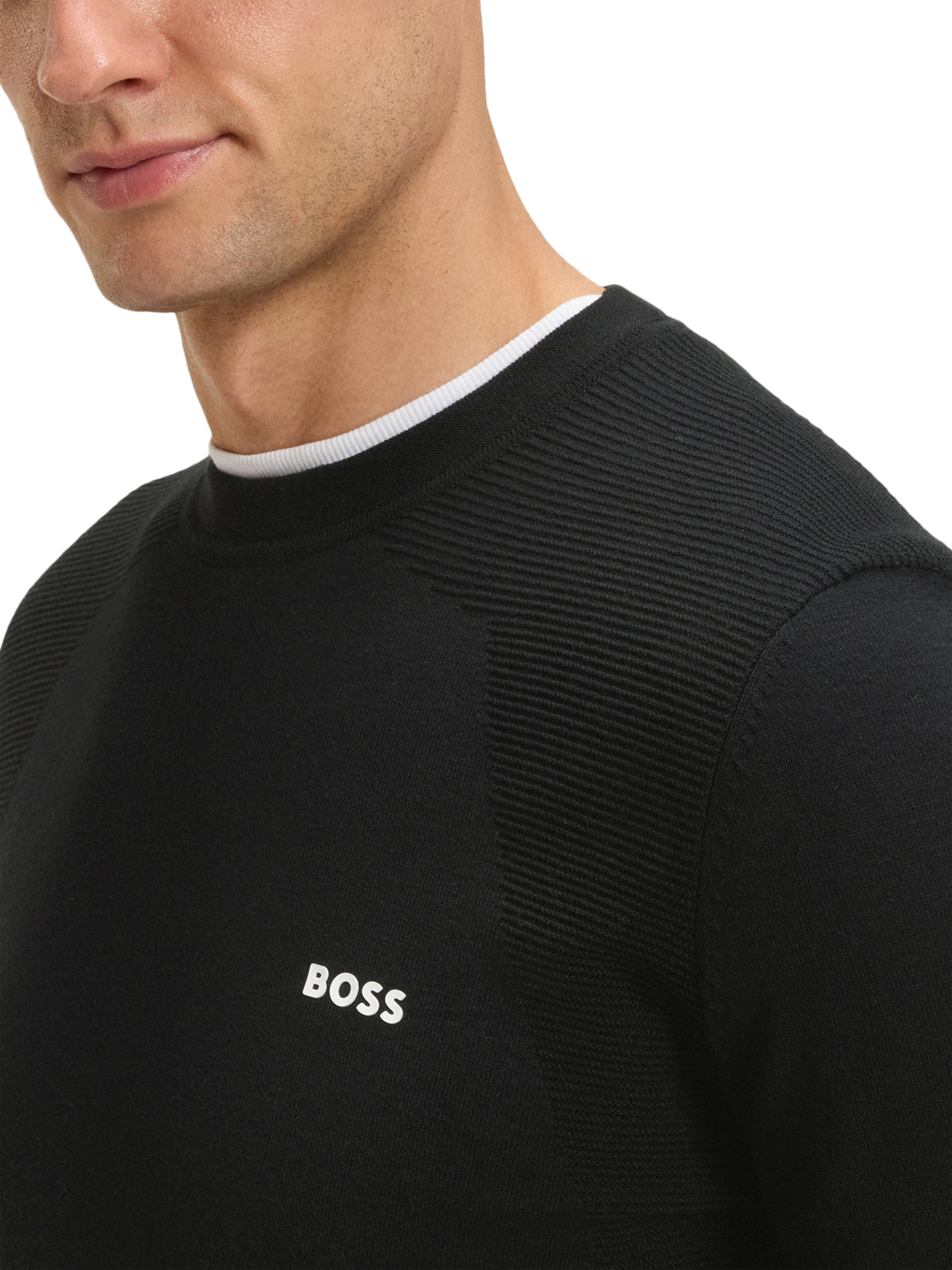 Product image 5 of 5, which shows BOSS Cotton Blend Crew Neck Jumper, Black/Multi, XL