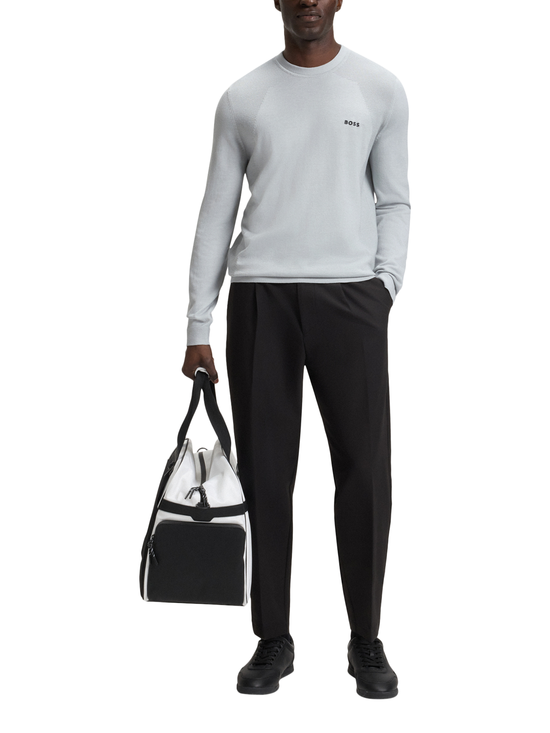 Product image 3 of 5, which shows HUGO BOSS BOSS Crew Neck Cotton Blend Jumper, Light Grey, L
