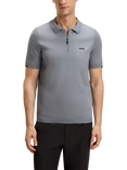BOSS Tech-Flex Zip-Neck Knit Polo Shirt, Dark Grey