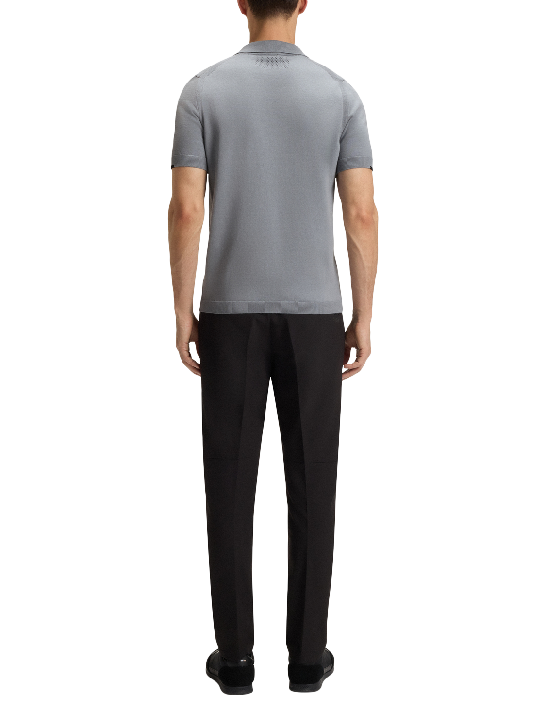 Product image 2 of 5, which shows BOSS Tech-Flex Zip-Neck Knit Polo Shirt, Dark Grey, M
