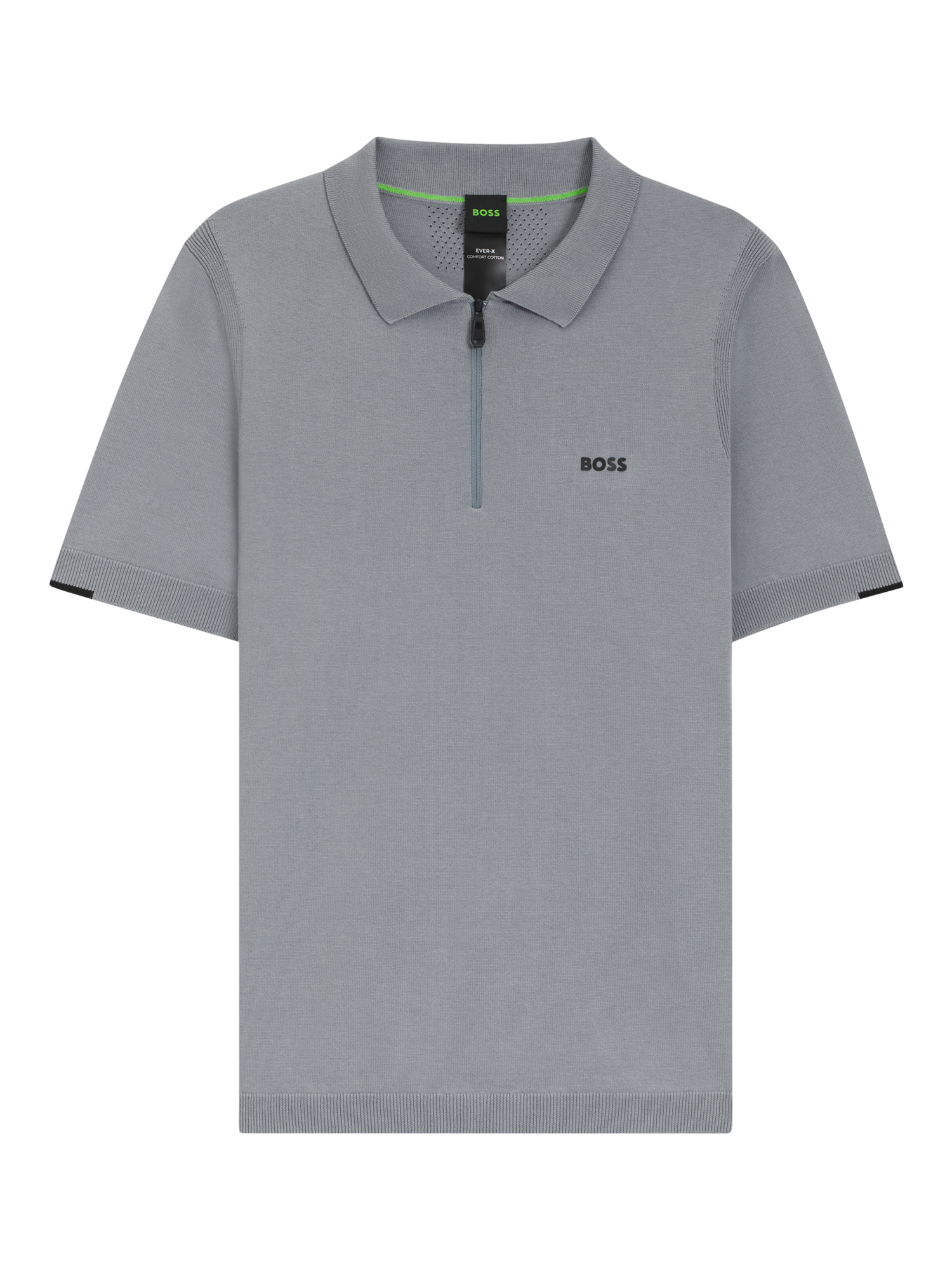 Product image 4 of 5, which shows BOSS Tech-Flex Zip-Neck Knit Polo Shirt, Dark Grey, M